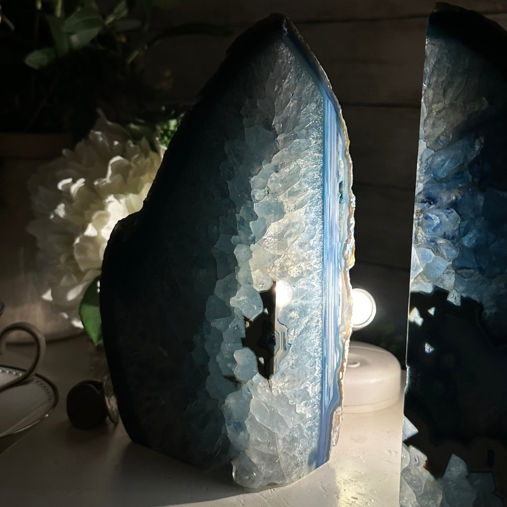 Blue Dyed Brazilian Agate Stone Bookends, 11.8 lbs & 8.5" tall #5151BL-038 - Brazil GemsBrazil GemsBlue Dyed Brazilian Agate Stone Bookends, 11.8 lbs & 8.5" tall #5151BL-038Bookends5151BL-038