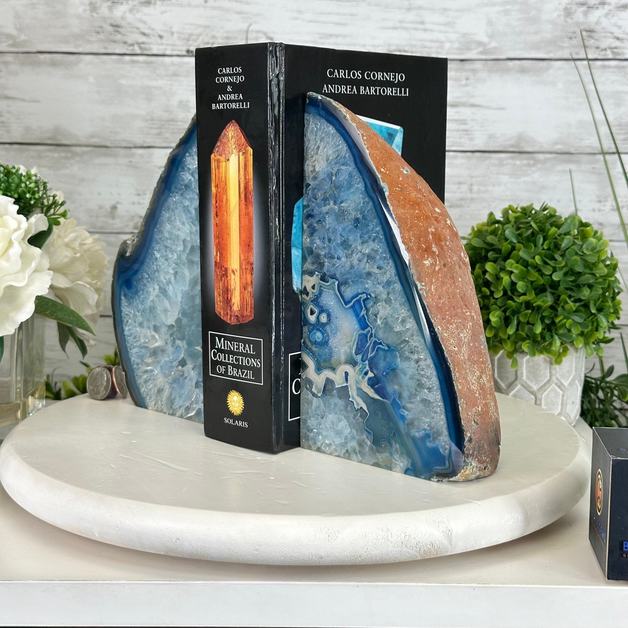 Blue Dyed Brazilian Agate Stone Bookends, 11.8 lbs & 8.5" tall #5151BL-038 - Brazil GemsBrazil GemsBlue Dyed Brazilian Agate Stone Bookends, 11.8 lbs & 8.5" tall #5151BL-038Bookends5151BL-038