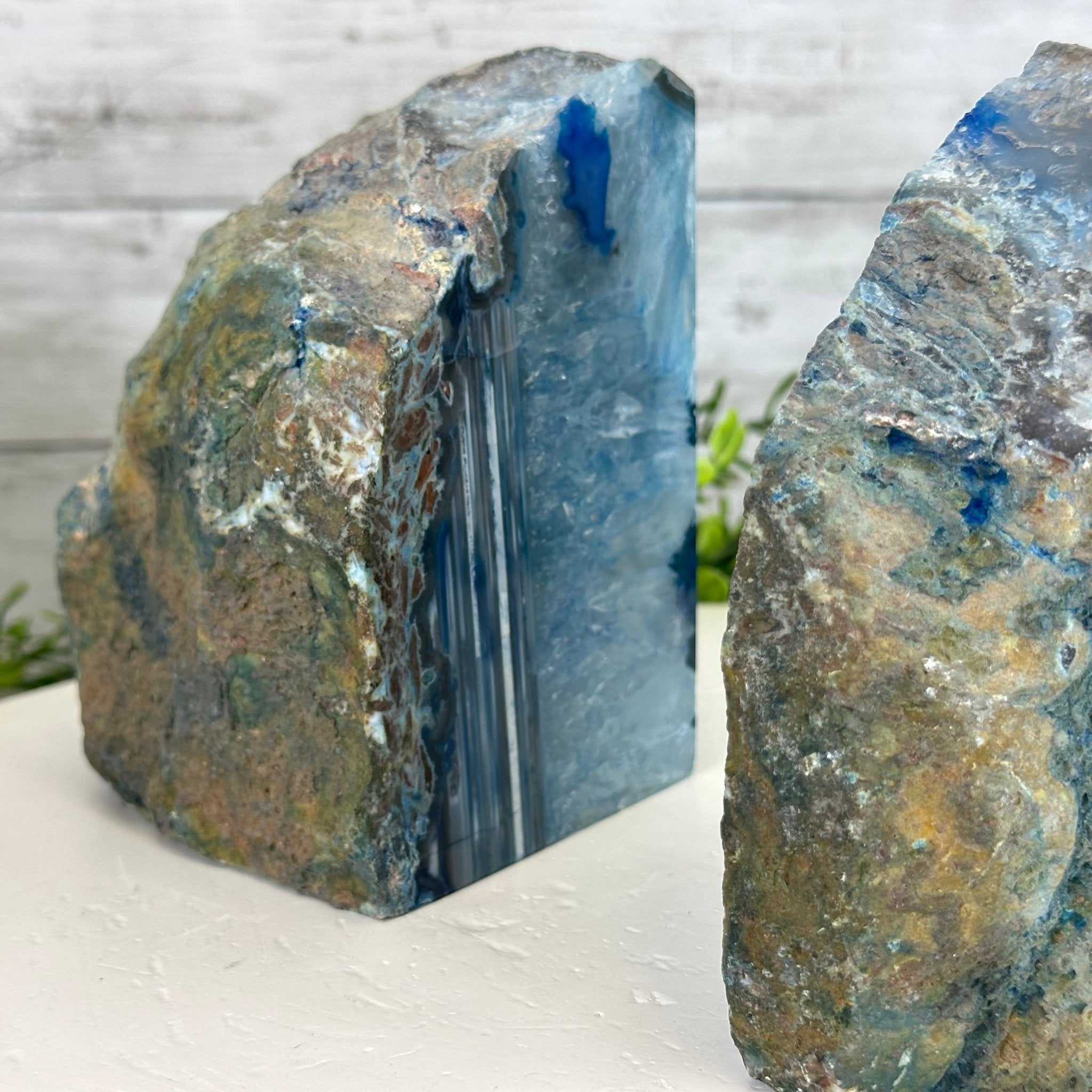 Blue Dyed Brazilian Agate Stone Bookends, 9.4 lbs & 5.5" tall #5151BL-039 - Brazil GemsBrazil GemsBlue Dyed Brazilian Agate Stone Bookends, 9.4 lbs & 5.5" tall #5151BL-039Bookends5151BL-039
