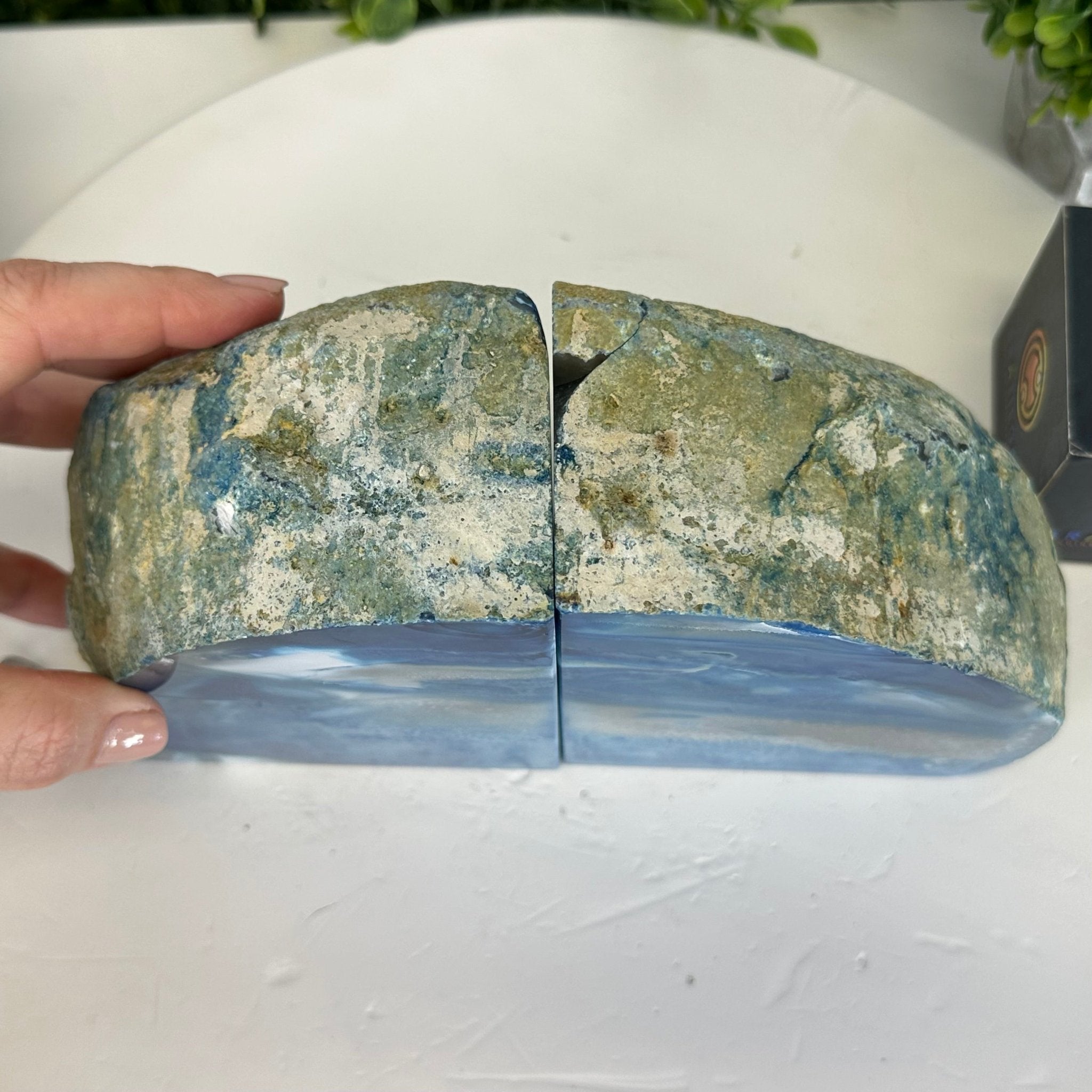 Blue Dyed Brazilian Agate Stone Bookends, 9.7 lbs & 5" tall #5151BL-041 - Brazil GemsBrazil GemsBlue Dyed Brazilian Agate Stone Bookends, 9.7 lbs & 5" tall #5151BL-041Bookends5151BL-041