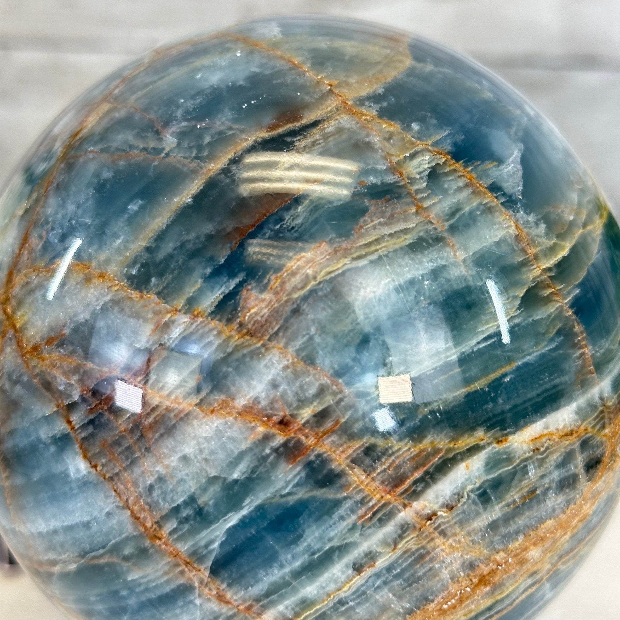 Blue Onyx Sphere on a Metal Base by Brazil Gems® #5635-0003