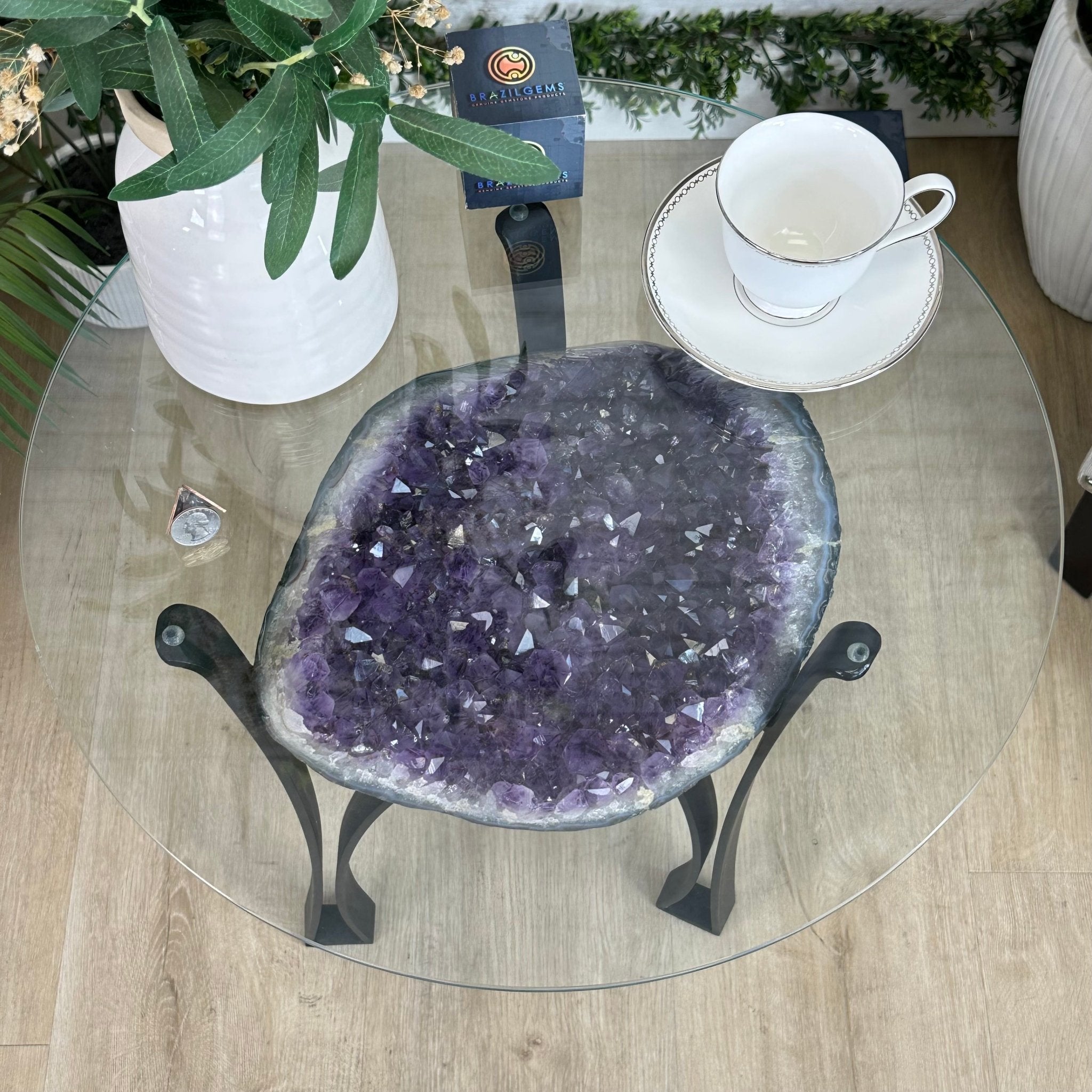 Brazilian Amethyst Geode Side Table For Sale | Brazil Gems® #1384-0033