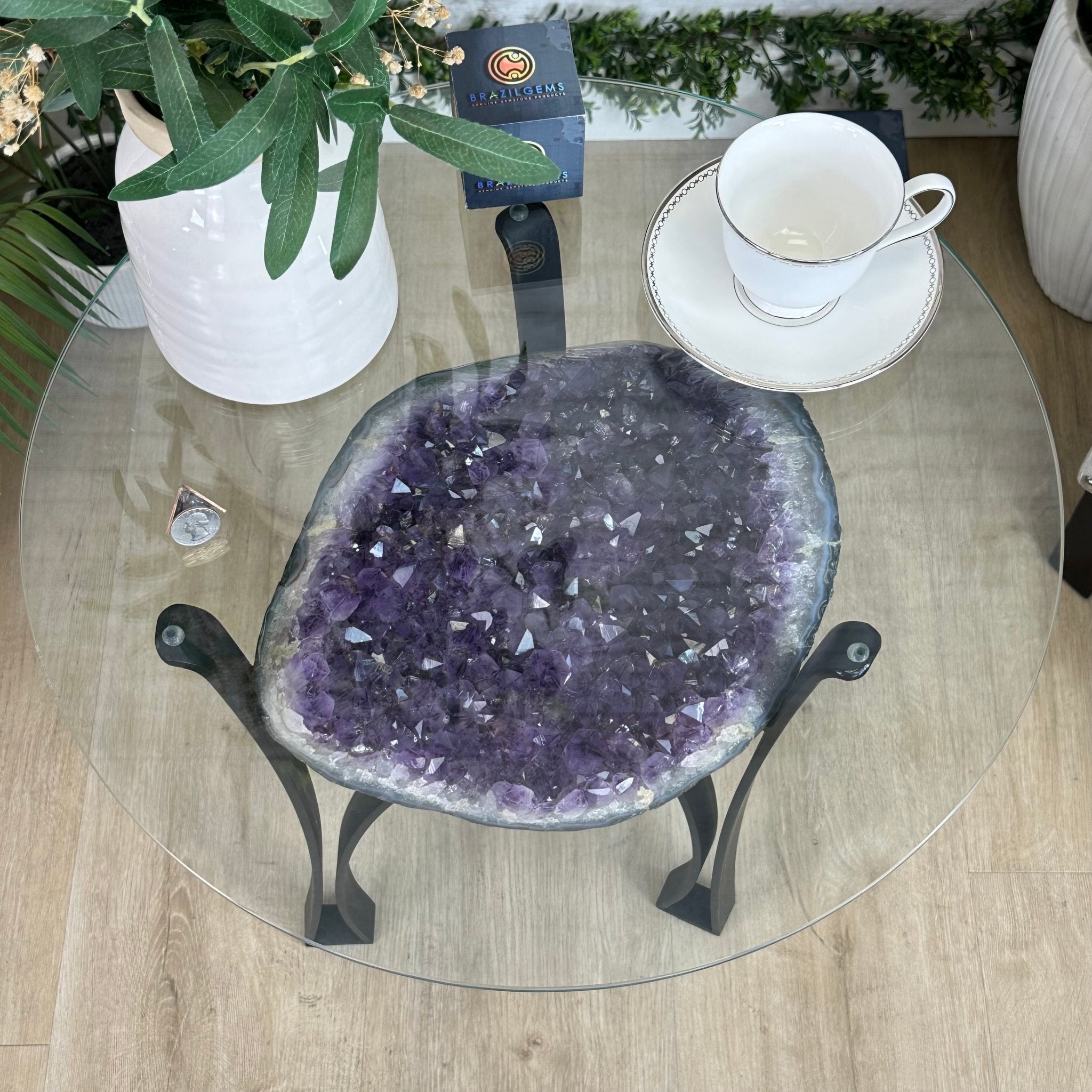 Brazilian Amethyst Geode Side Table, 31.1 lbs, 21.75" Tall #1384-0033 - Brazil GemsBrazil GemsBrazilian Amethyst Geode Side Table, 31.1 lbs, 21.75" Tall #1384-0033Tables: Side1384-0033