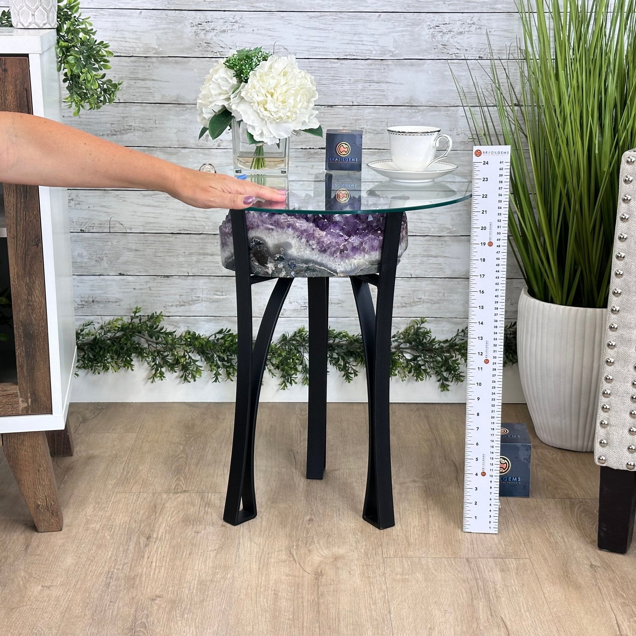 Brazilian Amethyst Geode Side Table, 38.4 lbs, 22" Tall #1384 - 0040 - Brazil GemsBrazil GemsBrazilian Amethyst Geode Side Table, 38.4 lbs, 22" Tall #1384 - 0040Tables: Side1384 - 0040