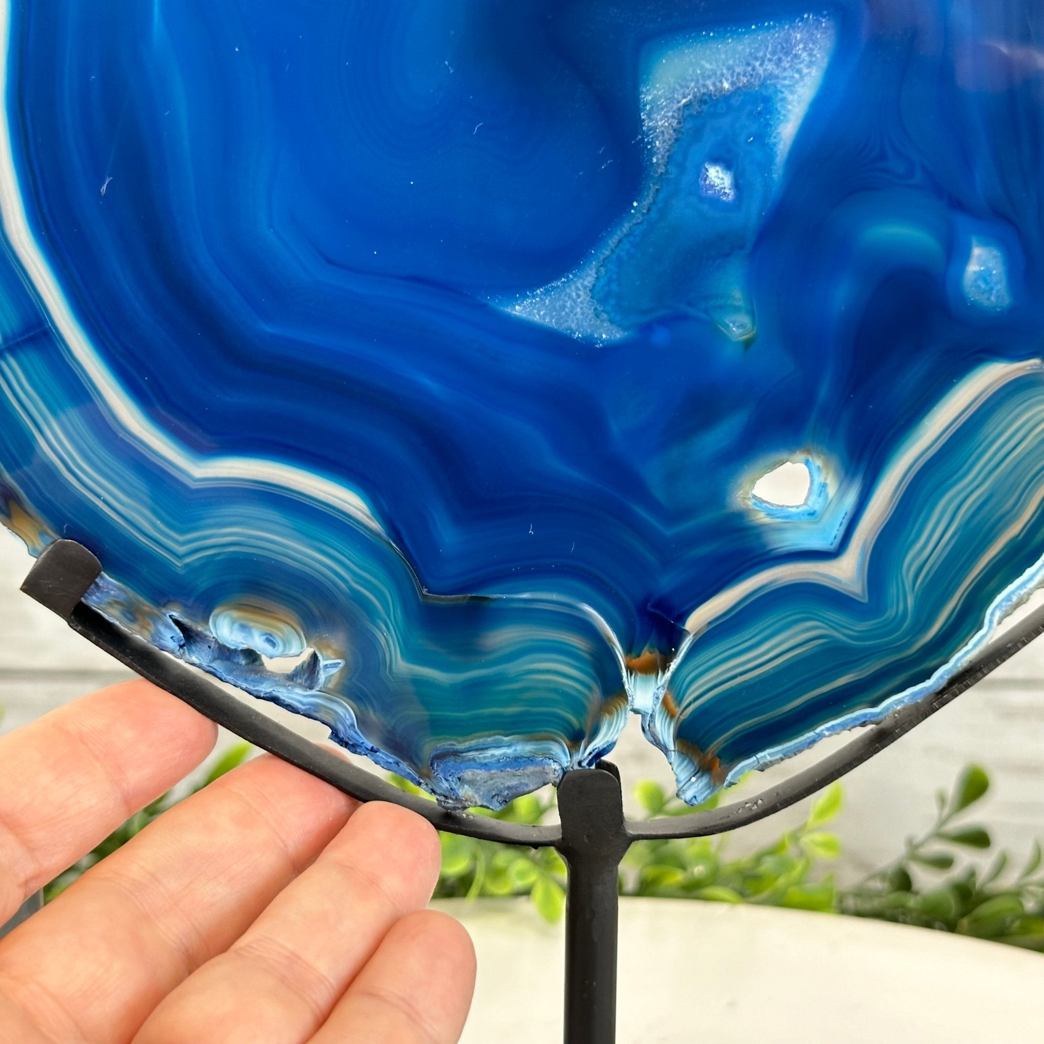 Brazilian Blue Agate Slice on a Metal Stand, 11.5" Tall #5055-0134 - Brazil GemsBrazil GemsBrazilian Blue Agate Slice on a Metal Stand, 11.5" Tall #5055-0134Slices on Fixed Bases5055-0134