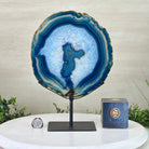 Brazilian Blue Agate Slice on a Metal Stand, 11.5" Tall #5055 - 0141 - Brazil GemsBrazil GemsBrazilian Blue Agate Slice on a Metal Stand, 11.5" Tall #5055 - 0141Slices on Fixed Bases5055 - 0141