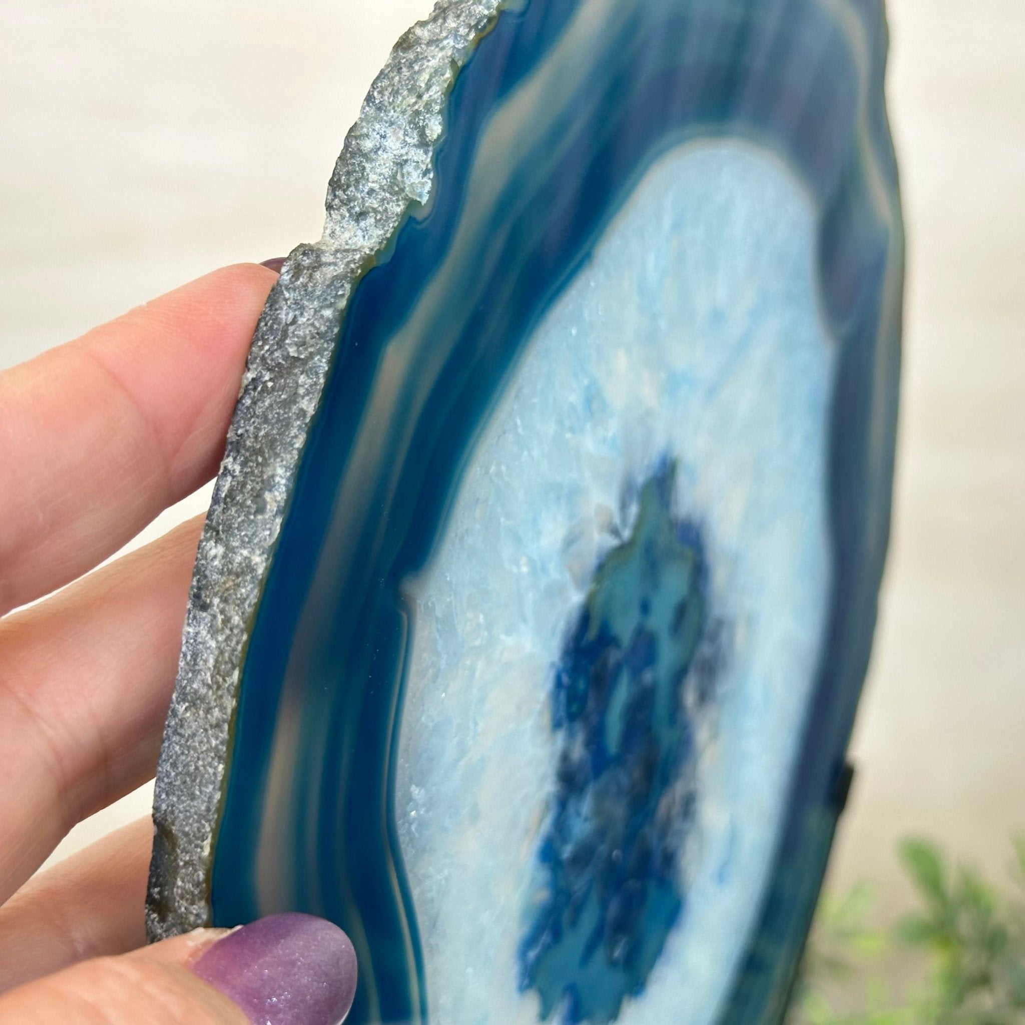 Brazilian Blue Agate Slice on a Metal Stand, 11.5" Tall #5055 - 0148 - Brazil GemsBrazil GemsBrazilian Blue Agate Slice on a Metal Stand, 11.5" Tall #5055 - 0148Slices on Fixed Bases5055 - 0148