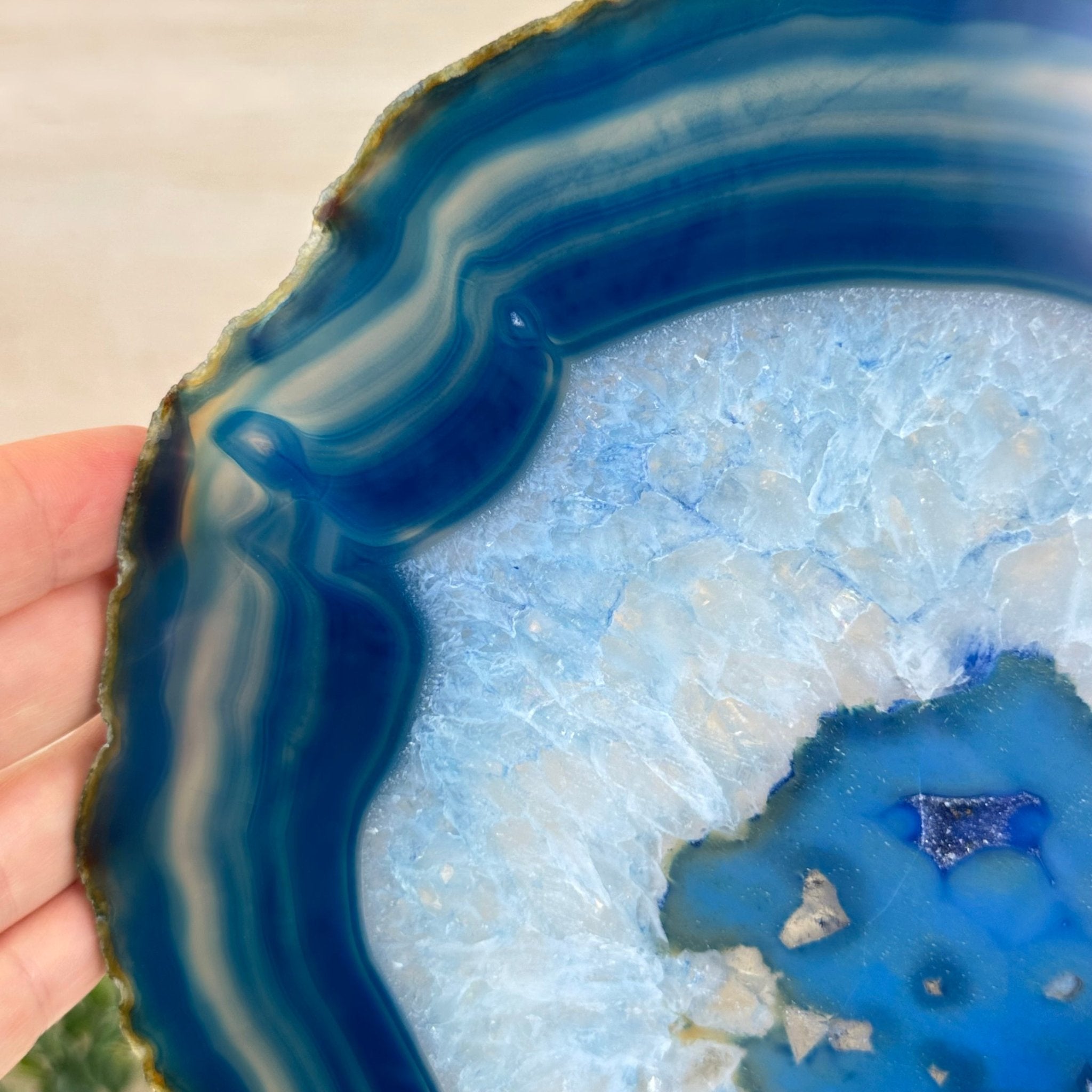 Brazilian Blue Agate Slice on a Metal Stand, 11.5" Tall #5055 - 0148 - Brazil GemsBrazil GemsBrazilian Blue Agate Slice on a Metal Stand, 11.5" Tall #5055 - 0148Slices on Fixed Bases5055 - 0148