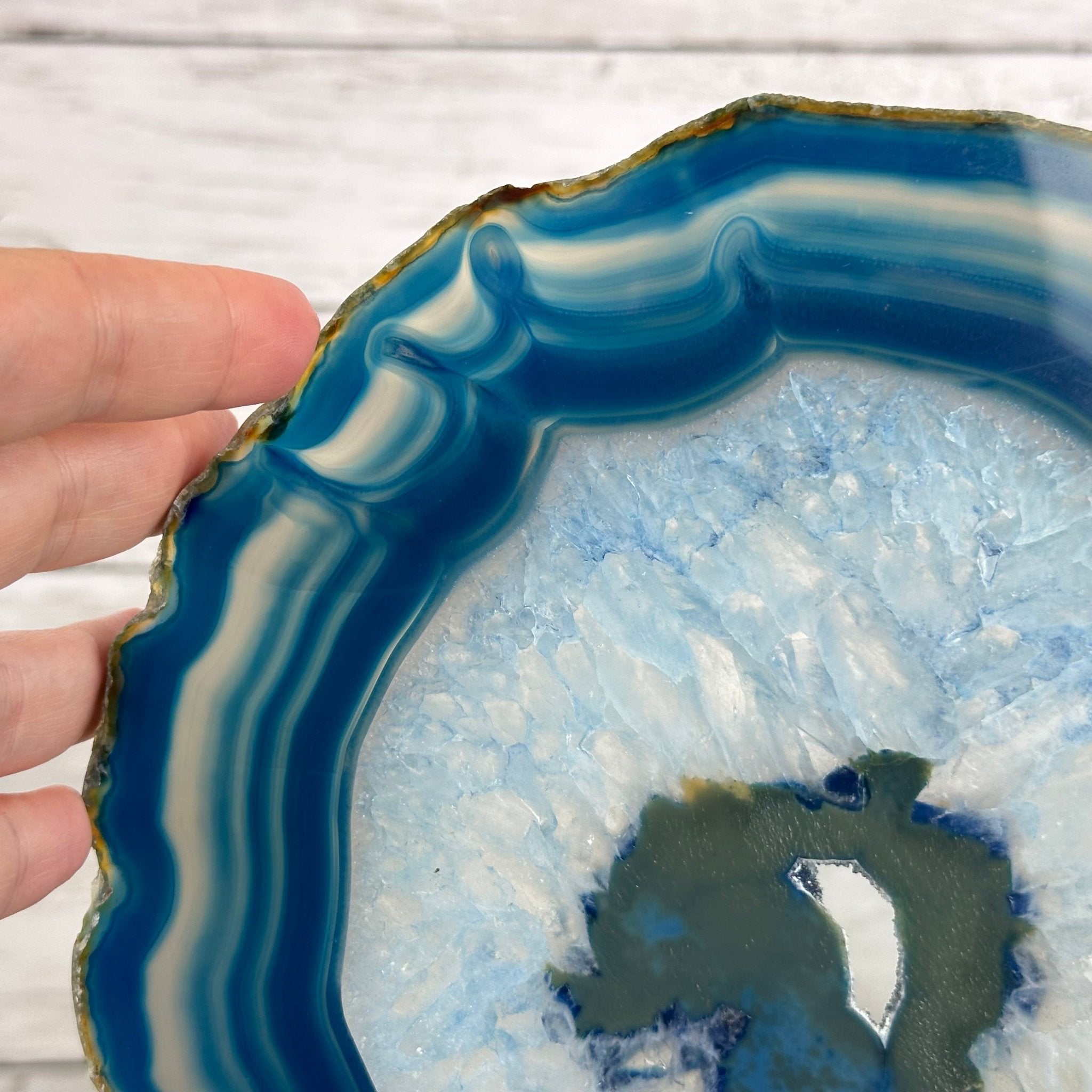 Brazilian Blue Agate Slice on a Metal Stand, 11.6" Tall #5055-0135 - Brazil GemsBrazil GemsBrazilian Blue Agate Slice on a Metal Stand, 11.6" Tall #5055-0135Slices on Fixed Bases5055-0135