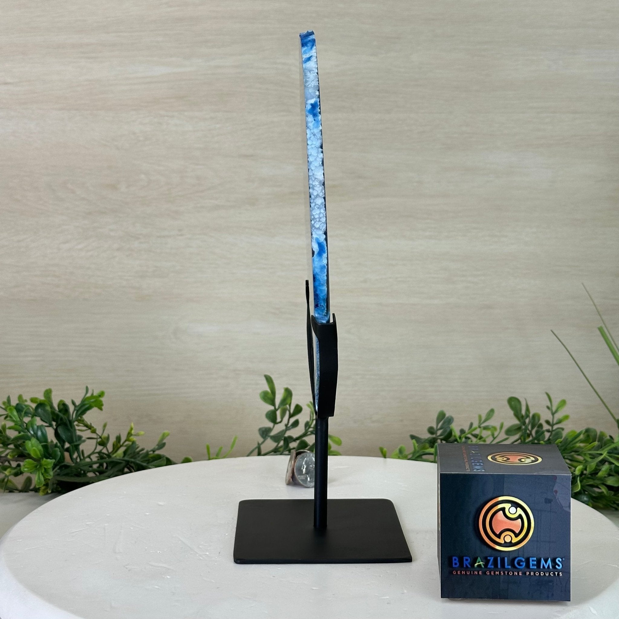 Brazilian Blue Agate Slice on a Metal Stand, 11.7" Tall #5055 - 0147 - Brazil GemsBrazil GemsBrazilian Blue Agate Slice on a Metal Stand, 11.7" Tall #5055 - 0147Slices on Fixed Bases5055 - 0147