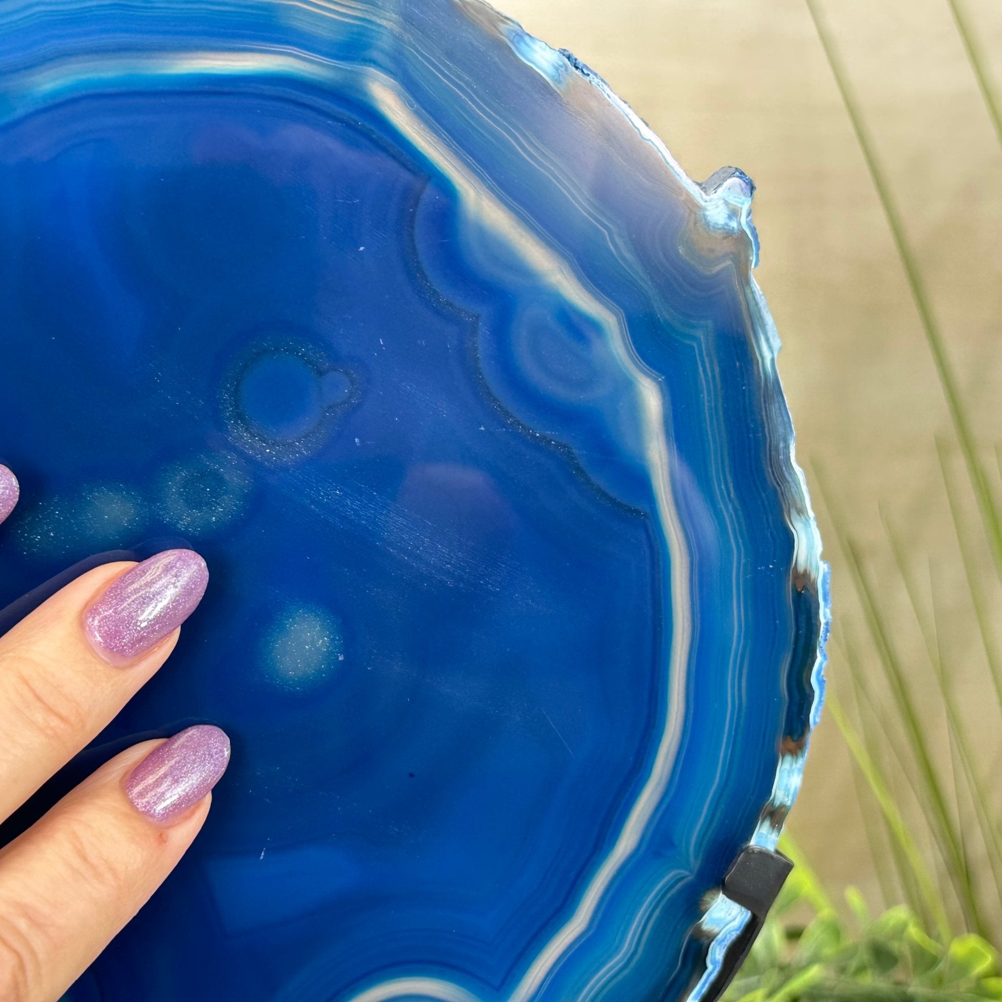 Brazilian Blue Agate Slice on a Metal Stand, 11.7" Tall #5055 - 0147 - Brazil GemsBrazil GemsBrazilian Blue Agate Slice on a Metal Stand, 11.7" Tall #5055 - 0147Slices on Fixed Bases5055 - 0147