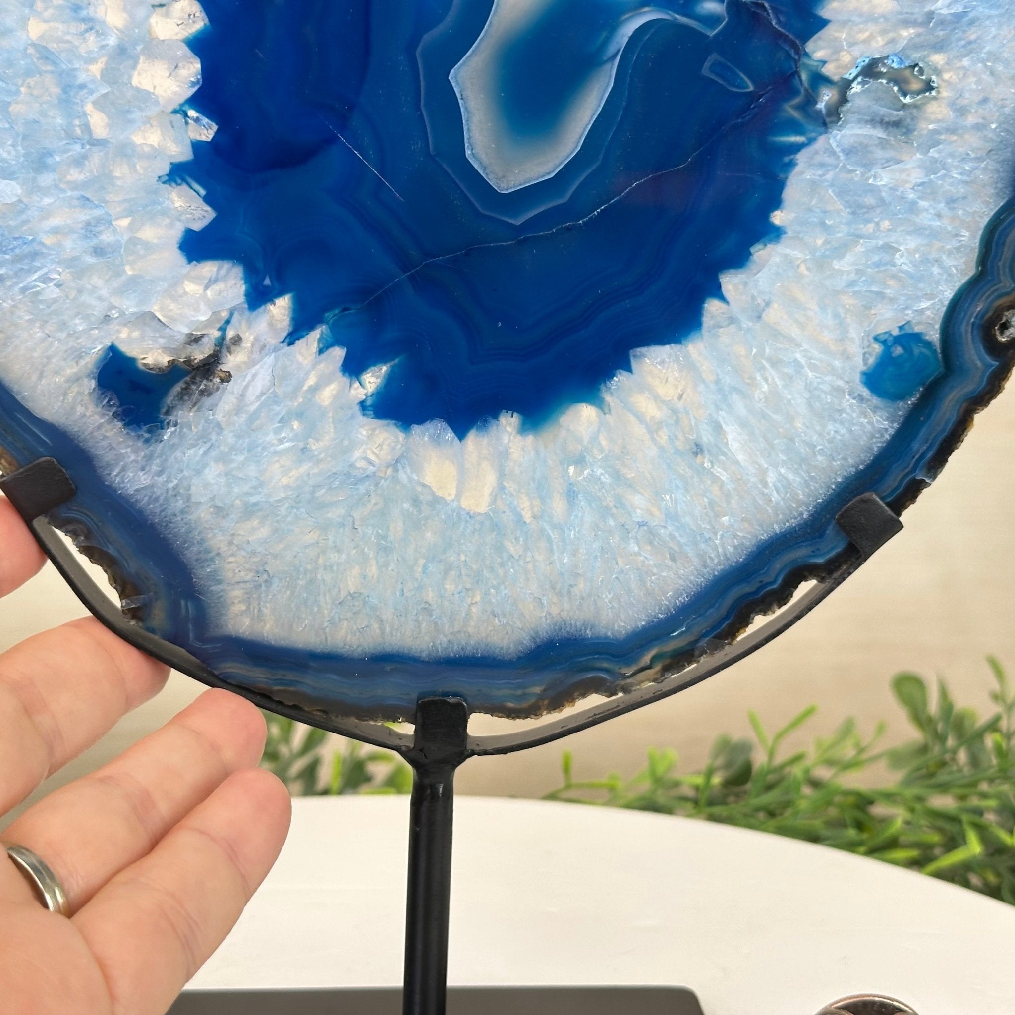 Brazilian Blue Agate Slice on a Metal Stand, 12.3" Tall #5055 - 0146 - Brazil GemsBrazil GemsBrazilian Blue Agate Slice on a Metal Stand, 12.3" Tall #5055 - 0146Slices on Fixed Bases5055 - 0146