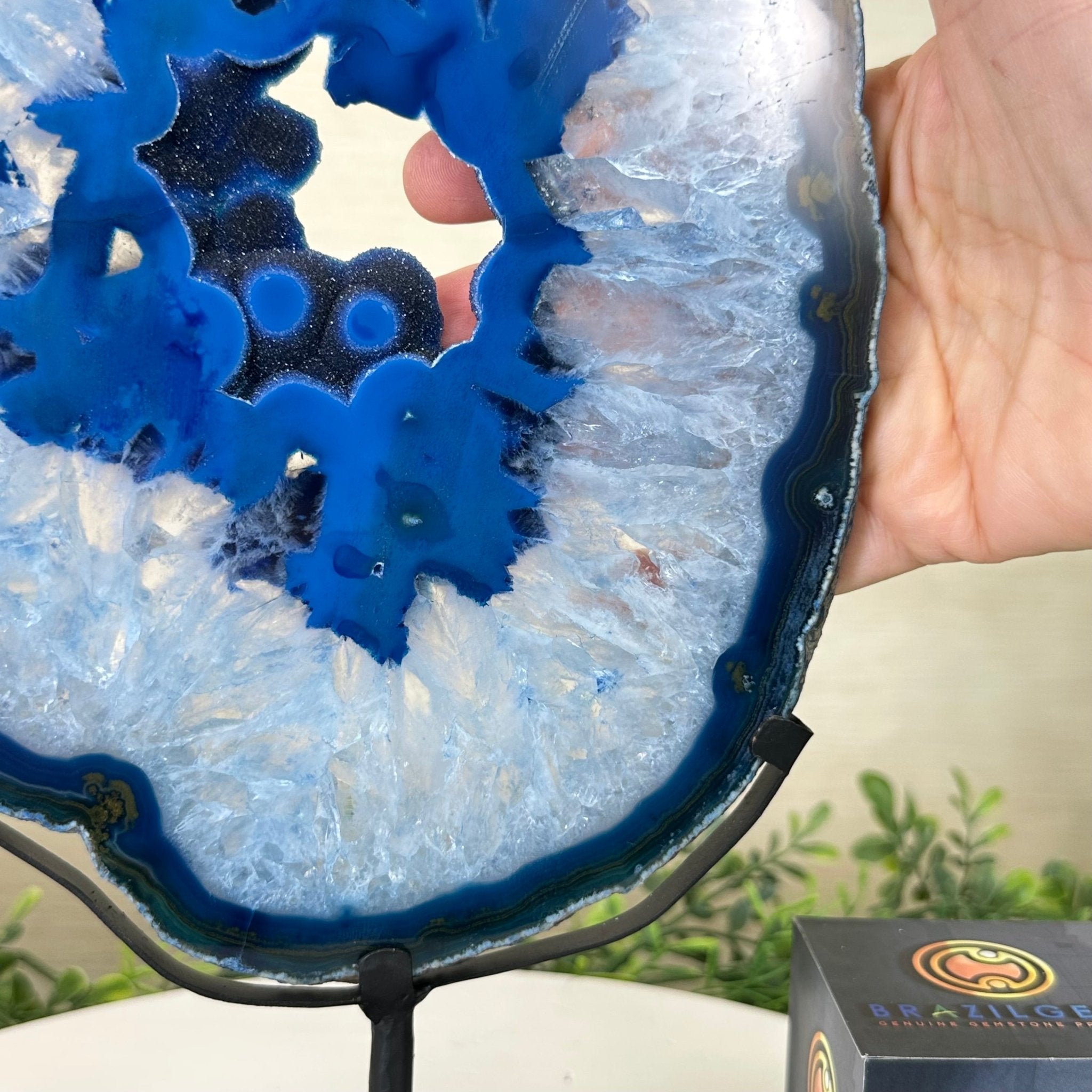 Brazilian Blue Agate Slice on a Metal Stand, 12.5" Tall #5055 - 0152 - Brazil GemsBrazil GemsBrazilian Blue Agate Slice on a Metal Stand, 12.5" Tall #5055 - 0152Slices on Fixed Bases5055 - 0152