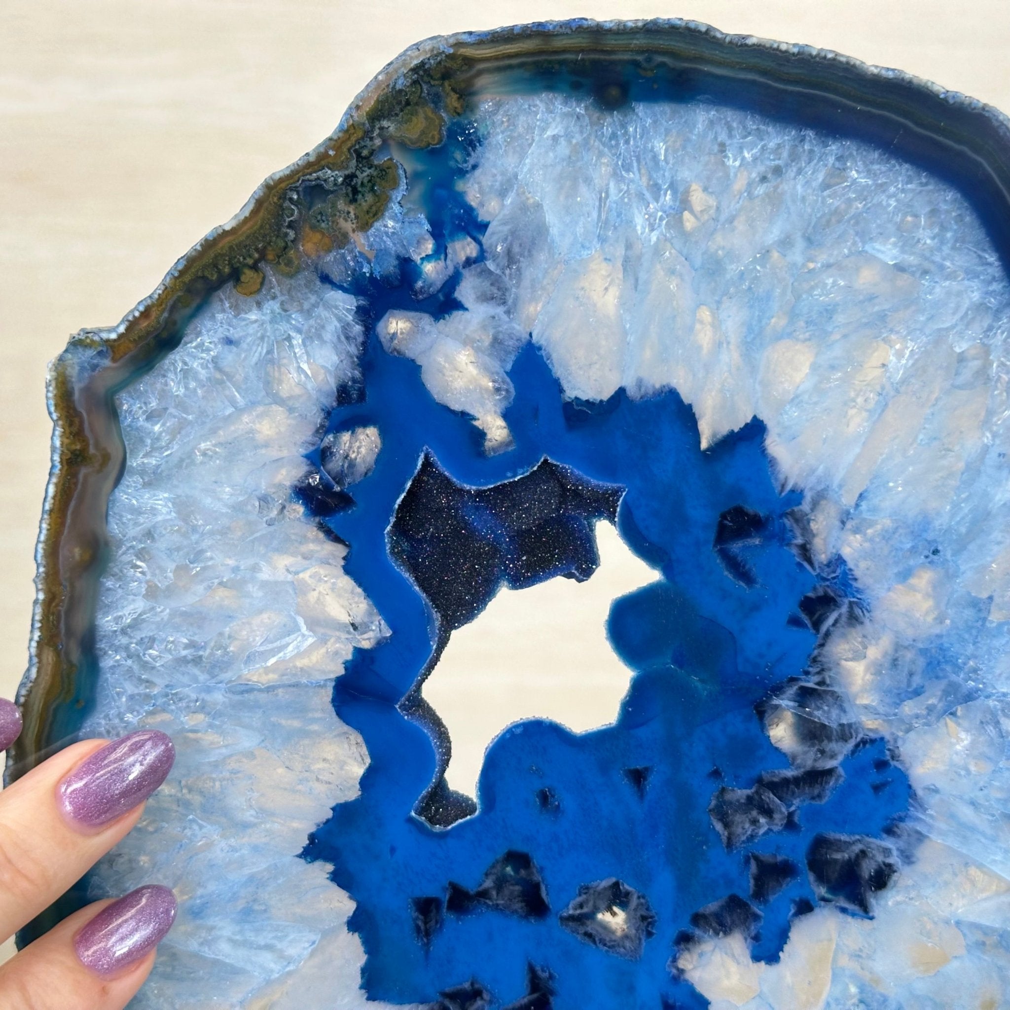 Brazilian Blue Agate Slice on a Metal Stand, 12.5" Tall #5055 - 0152 - Brazil GemsBrazil GemsBrazilian Blue Agate Slice on a Metal Stand, 12.5" Tall #5055 - 0152Slices on Fixed Bases5055 - 0152