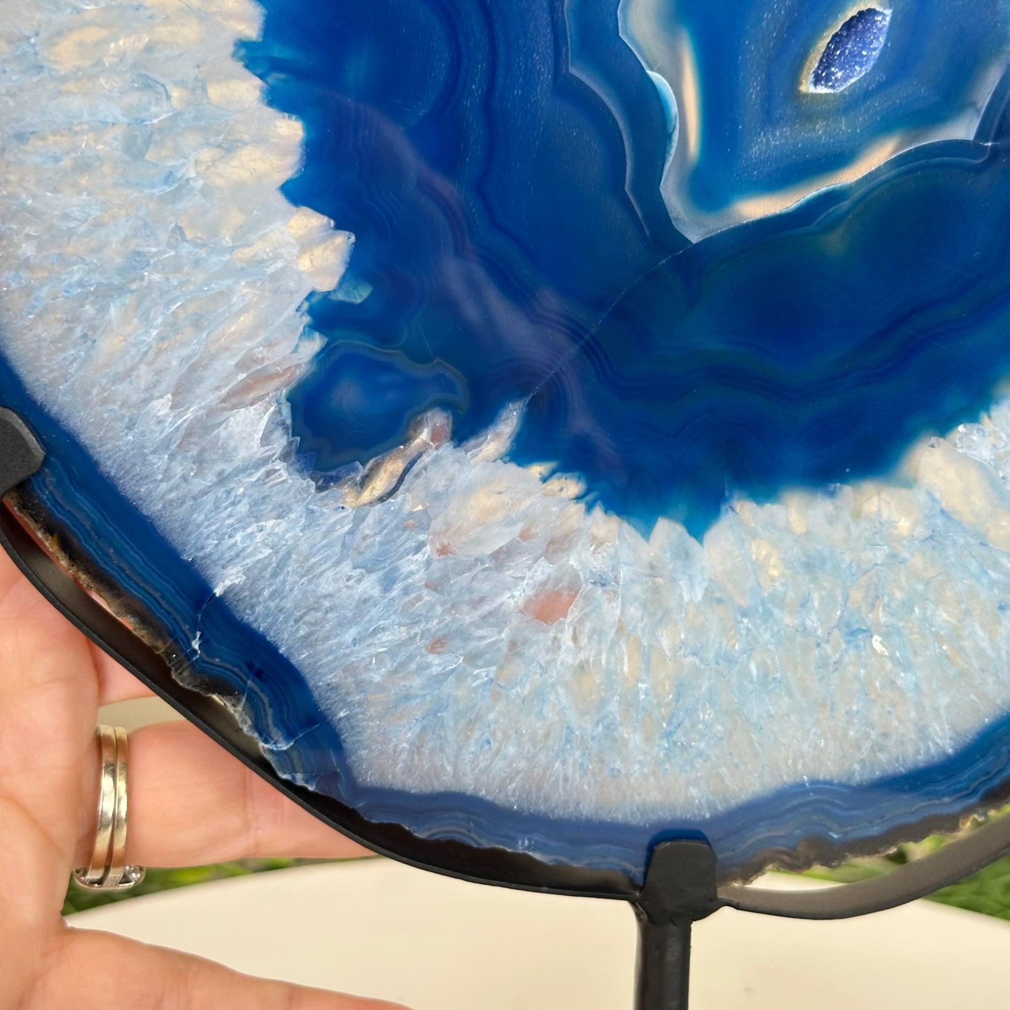 Brazilian Blue Agate Slice on a Metal Stand, 12.5" Tall #5055 - 0153 - Brazil GemsBrazil GemsBrazilian Blue Agate Slice on a Metal Stand, 12.5" Tall #5055 - 0153Slices on Fixed Bases5055 - 0153