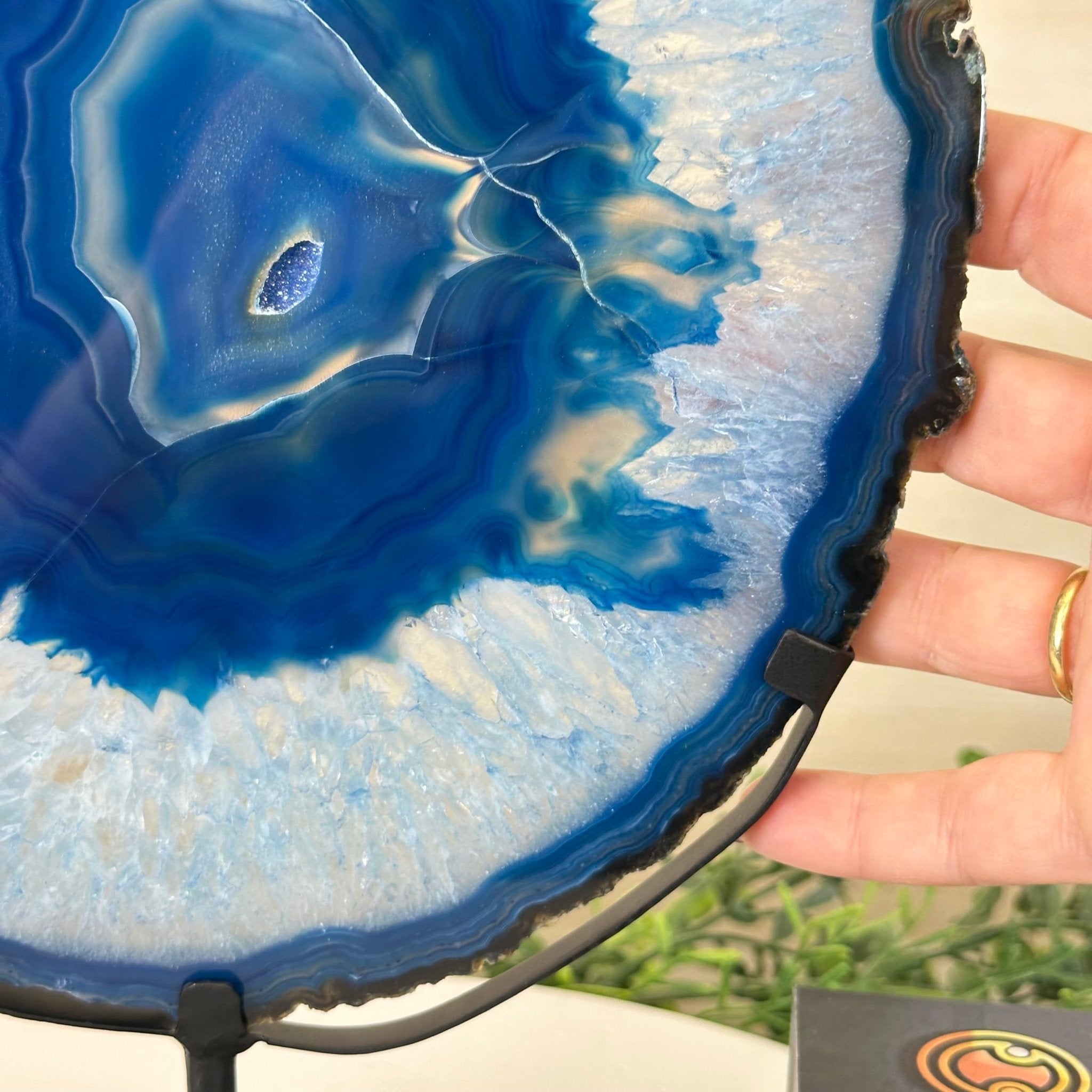 Brazilian Blue Agate Slice on a Metal Stand, 12.5" Tall #5055 - 0153 - Brazil GemsBrazil GemsBrazilian Blue Agate Slice on a Metal Stand, 12.5" Tall #5055 - 0153Slices on Fixed Bases5055 - 0153