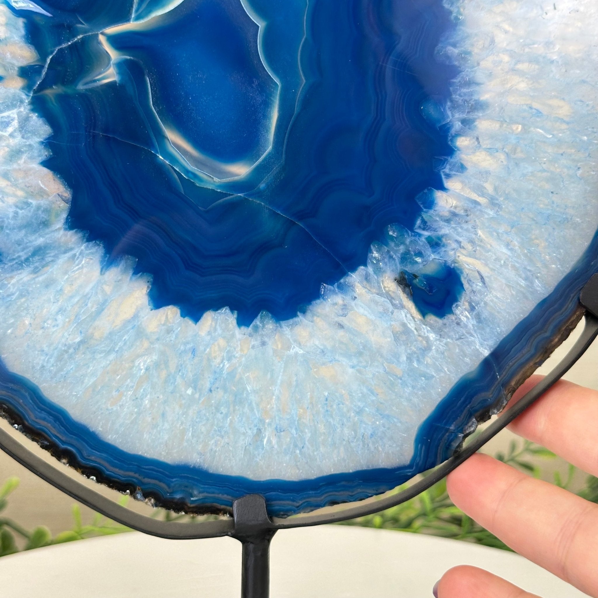 Brazilian Blue Agate Slice on a Metal Stand, 12.5" Tall #5055 - 0153 - Brazil GemsBrazil GemsBrazilian Blue Agate Slice on a Metal Stand, 12.5" Tall #5055 - 0153Slices on Fixed Bases5055 - 0153