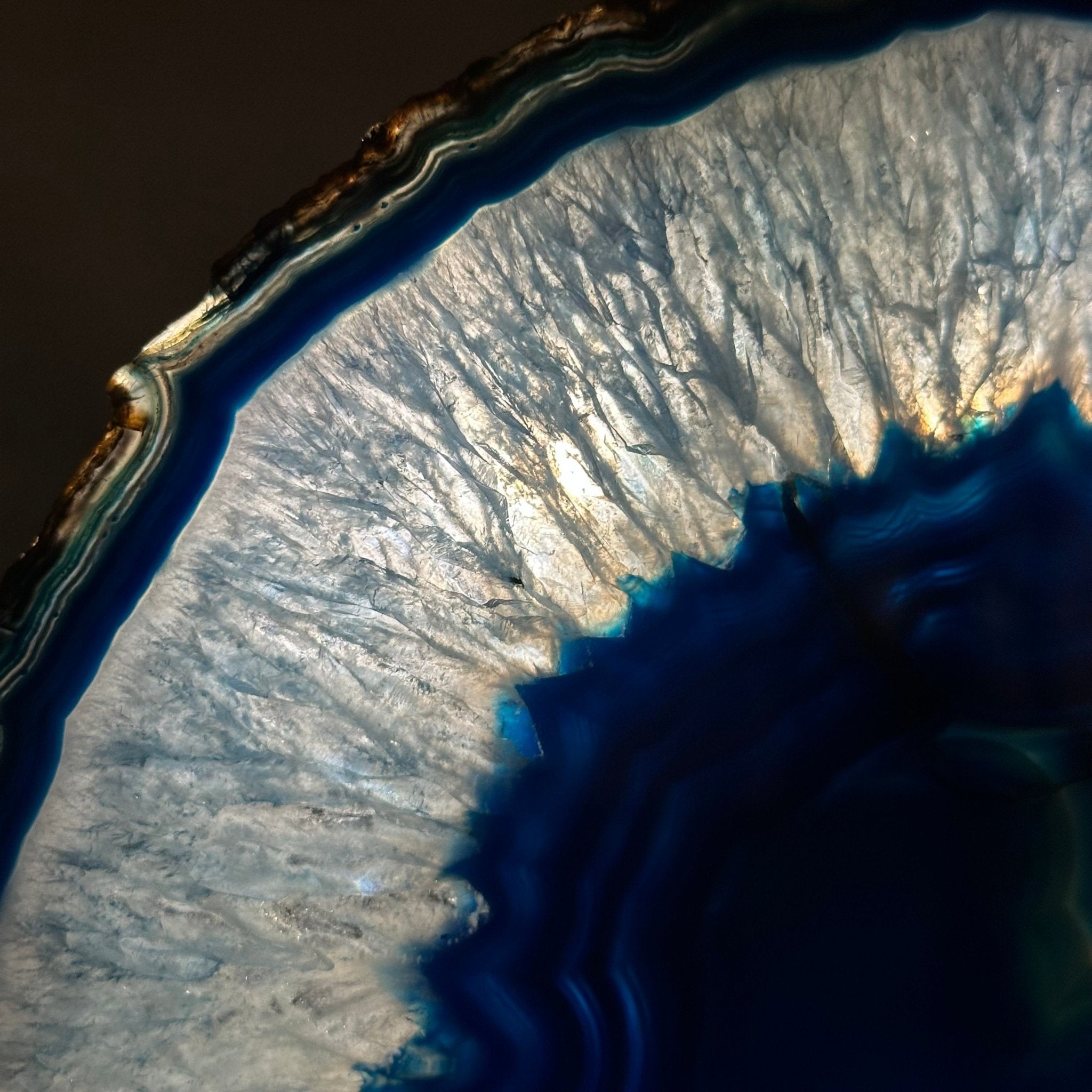 Brazilian Blue Agate Slice on a Metal Stand, 12.5" Tall #5055 - 0156 - Brazil GemsBrazil GemsBrazilian Blue Agate Slice on a Metal Stand, 12.5" Tall #5055 - 0156Slices on Fixed Bases5055 - 0156