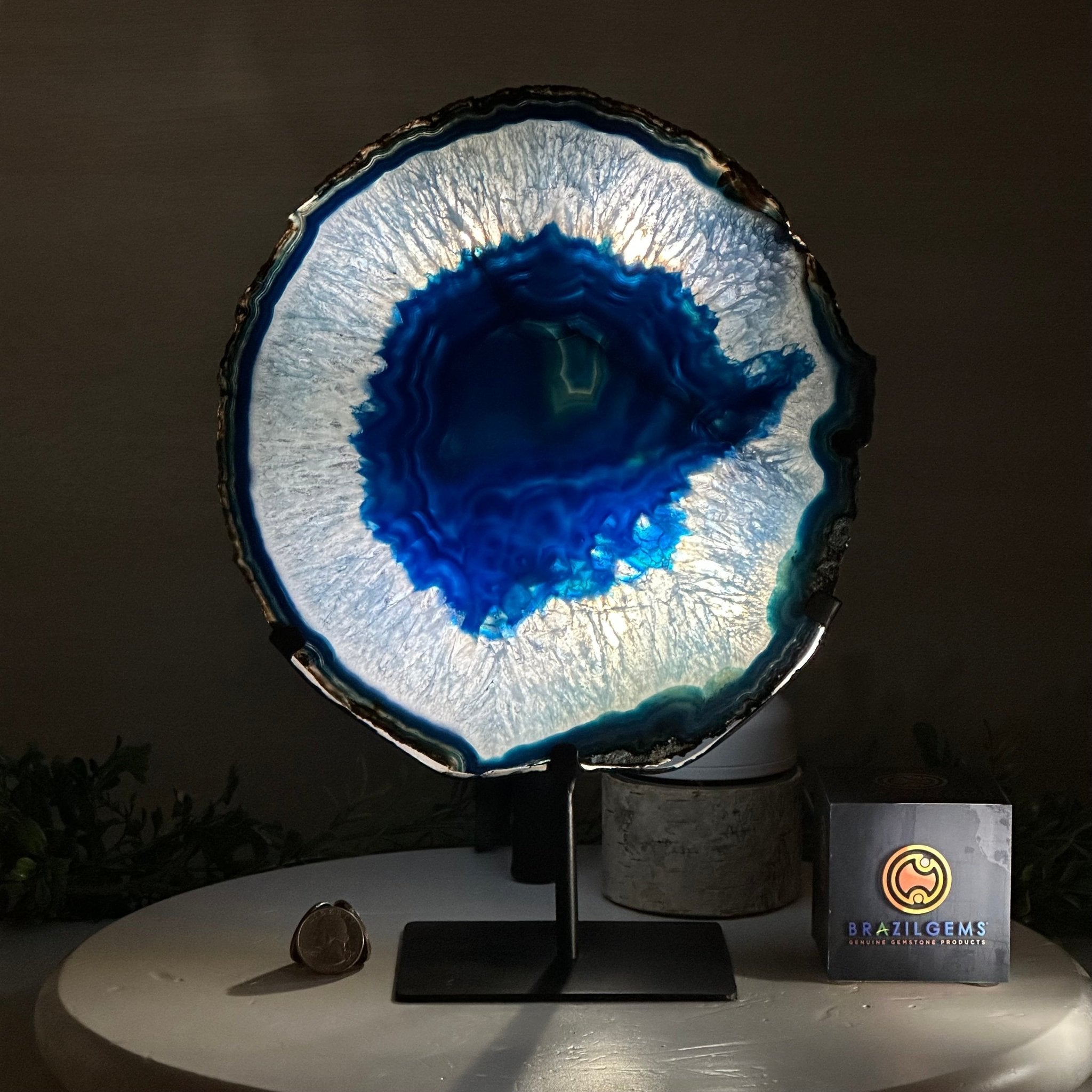 Brazilian Blue Agate Slice on a Metal Stand, 12.5" Tall #5055 - 0156 - Brazil GemsBrazil GemsBrazilian Blue Agate Slice on a Metal Stand, 12.5" Tall #5055 - 0156Slices on Fixed Bases5055 - 0156