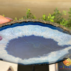 Brazilian Blue Agate Slice on a Metal Stand, 12.5" Tall #5055 - 0156 - Brazil GemsBrazil GemsBrazilian Blue Agate Slice on a Metal Stand, 12.5" Tall #5055 - 0156Slices on Fixed Bases5055 - 0156