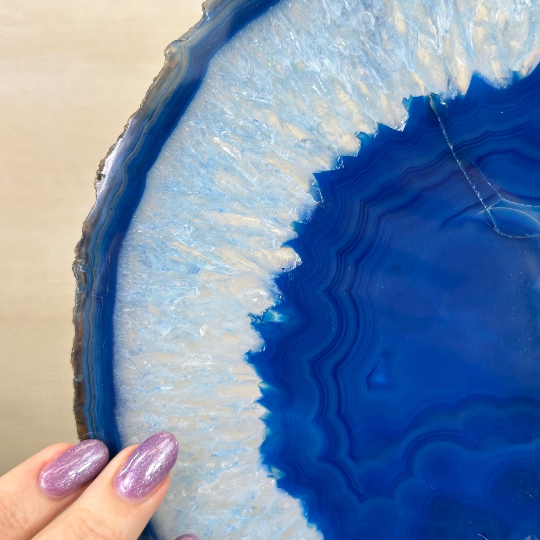 Brazilian Blue Agate Slice on a Metal Stand, 12.5" Tall #5055 - 0156 - Brazil GemsBrazil GemsBrazilian Blue Agate Slice on a Metal Stand, 12.5" Tall #5055 - 0156Slices on Fixed Bases5055 - 0156