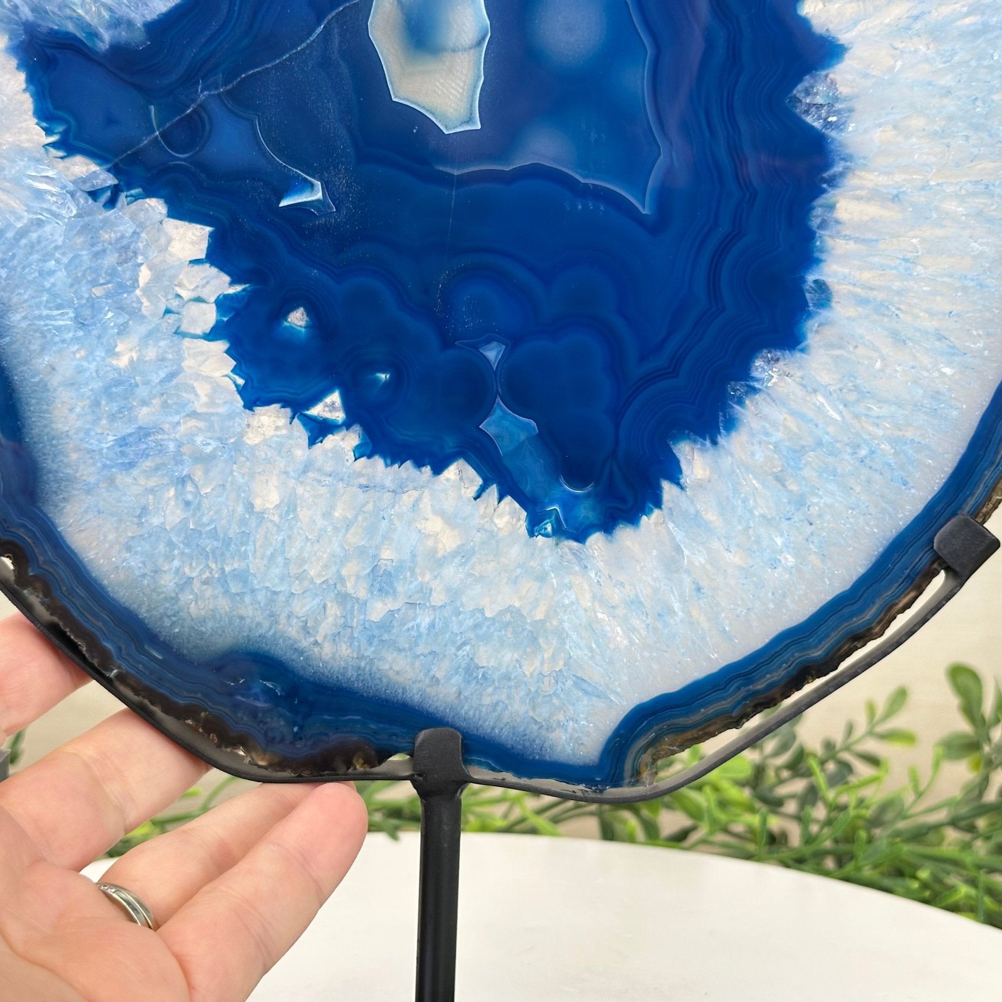 Brazilian Blue Agate Slice on a Metal Stand, 12.5" Tall #5055 - 0156 - Brazil GemsBrazil GemsBrazilian Blue Agate Slice on a Metal Stand, 12.5" Tall #5055 - 0156Slices on Fixed Bases5055 - 0156