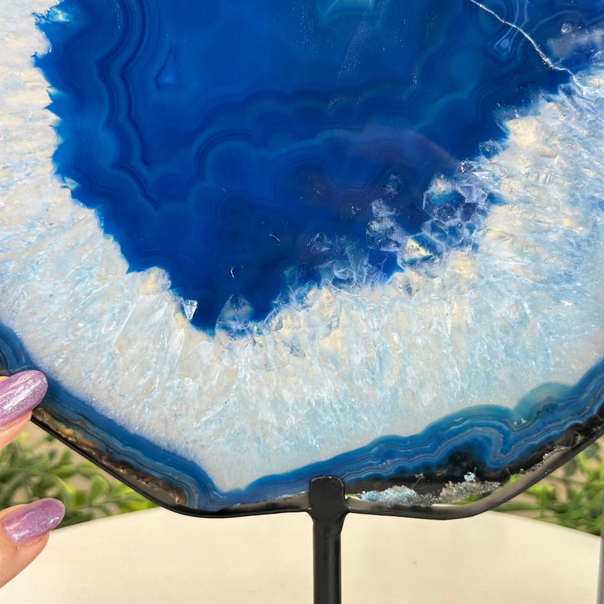 Brazilian Blue Agate Slice on a Metal Stand, 12.5" Tall #5055 - 0156 - Brazil GemsBrazil GemsBrazilian Blue Agate Slice on a Metal Stand, 12.5" Tall #5055 - 0156Slices on Fixed Bases5055 - 0156