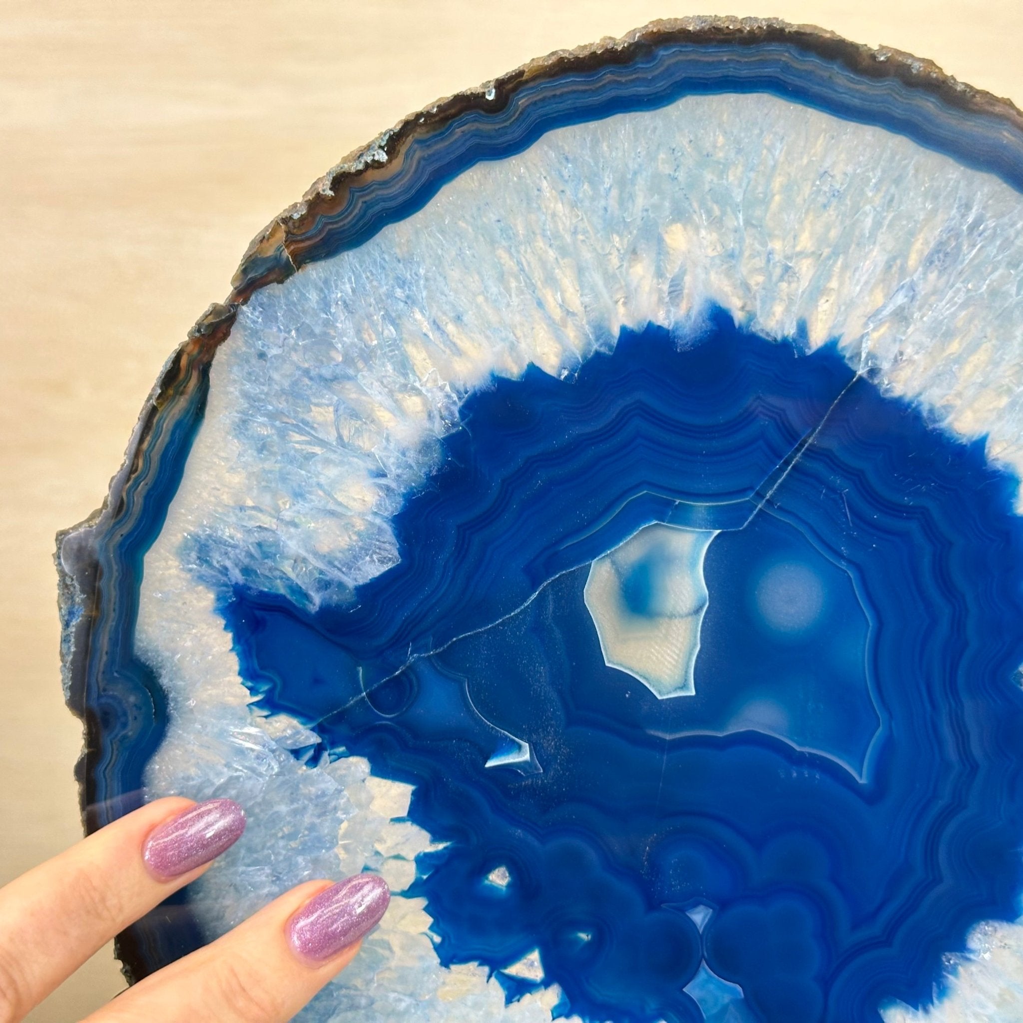 Brazilian Blue Agate Slice on a Metal Stand, 12.5" Tall #5055 - 0156 - Brazil GemsBrazil GemsBrazilian Blue Agate Slice on a Metal Stand, 12.5" Tall #5055 - 0156Slices on Fixed Bases5055 - 0156