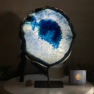 Brazilian Blue Agate Slice on a Metal Stand, 12.8" Tall #5055 - 0160 - Brazil GemsBrazil GemsBrazilian Blue Agate Slice on a Metal Stand, 12.8" Tall #5055 - 0160Slices on Fixed Bases5055 - 0160