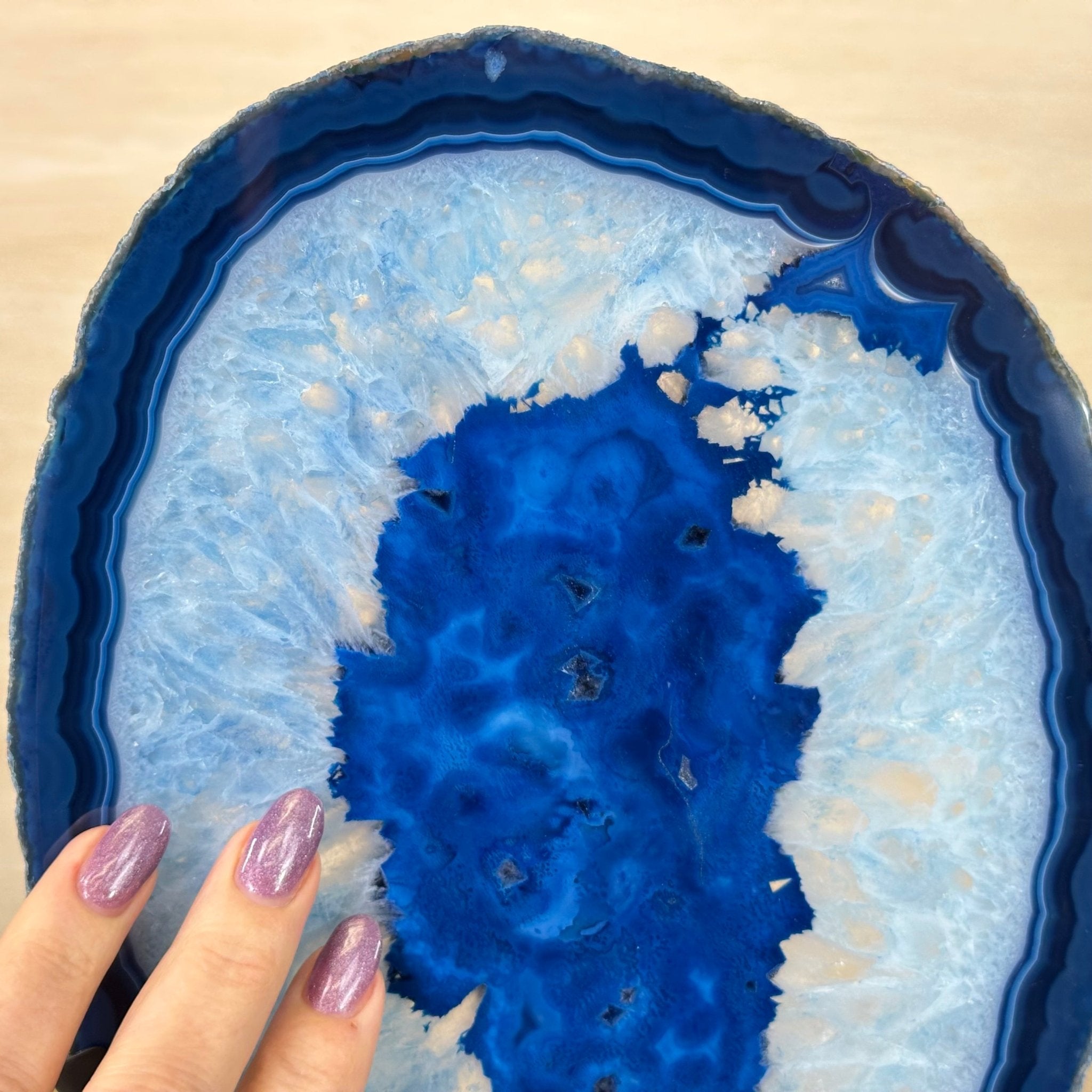 Brazilian Blue Agate Slice on a Metal Stand, 13" Tall #5055 - 0154 - Brazil GemsBrazil GemsBrazilian Blue Agate Slice on a Metal Stand, 13" Tall #5055 - 0154Slices on Fixed Bases5055 - 0154