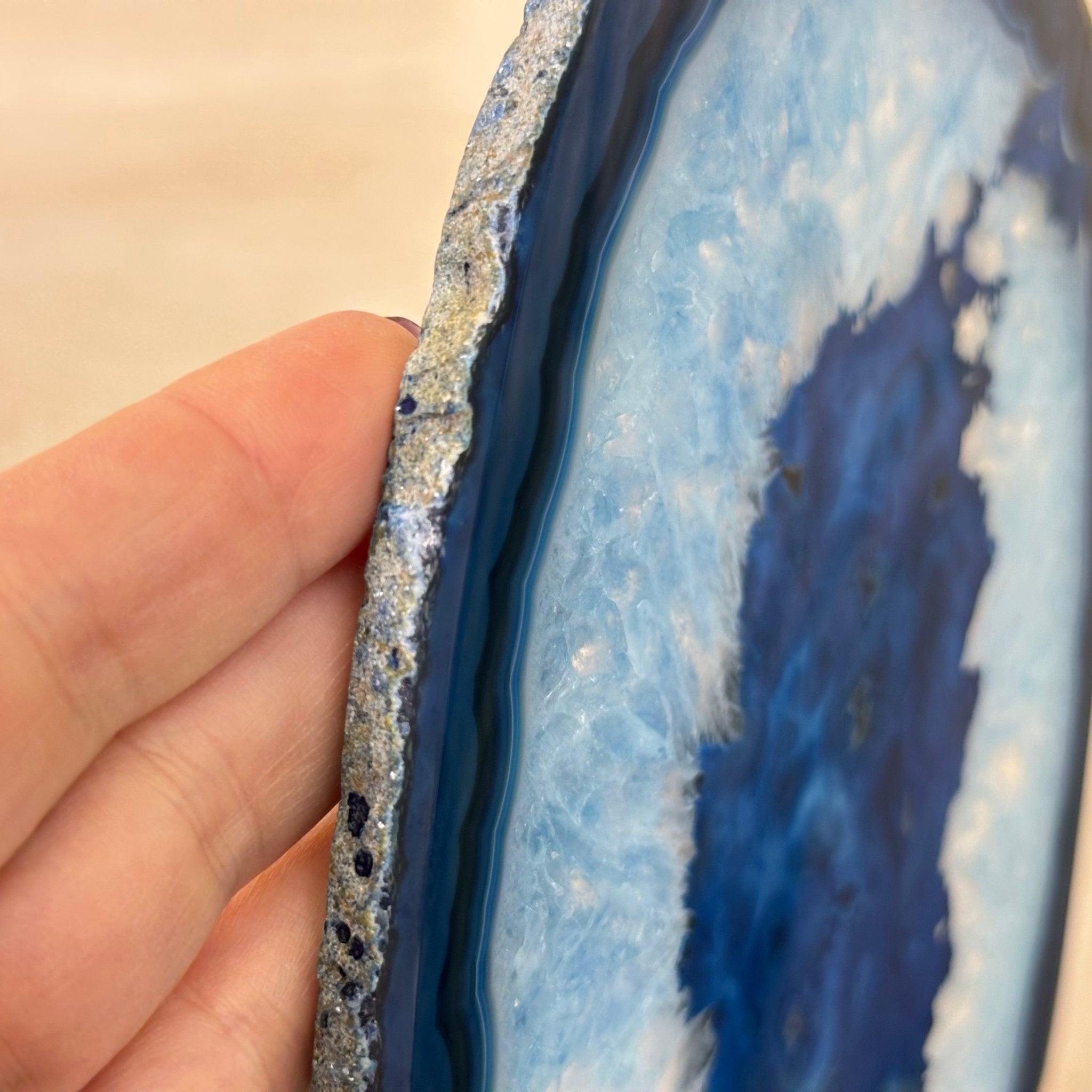 Brazilian Blue Agate Slice on a Metal Stand, 13" Tall #5055 - 0154 - Brazil GemsBrazil GemsBrazilian Blue Agate Slice on a Metal Stand, 13" Tall #5055 - 0154Slices on Fixed Bases5055 - 0154