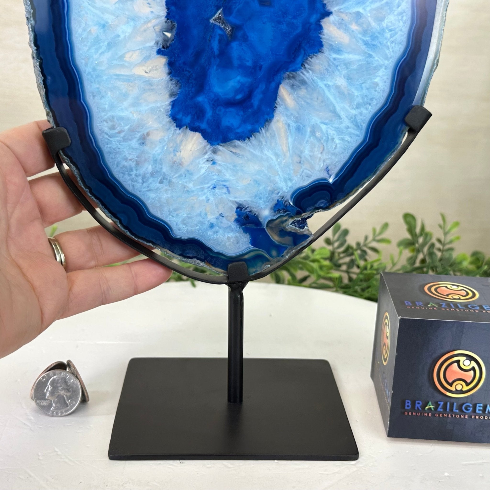 Brazilian Blue Agate Slice on a Metal Stand, 13" Tall #5055 - 0154 - Brazil GemsBrazil GemsBrazilian Blue Agate Slice on a Metal Stand, 13" Tall #5055 - 0154Slices on Fixed Bases5055 - 0154