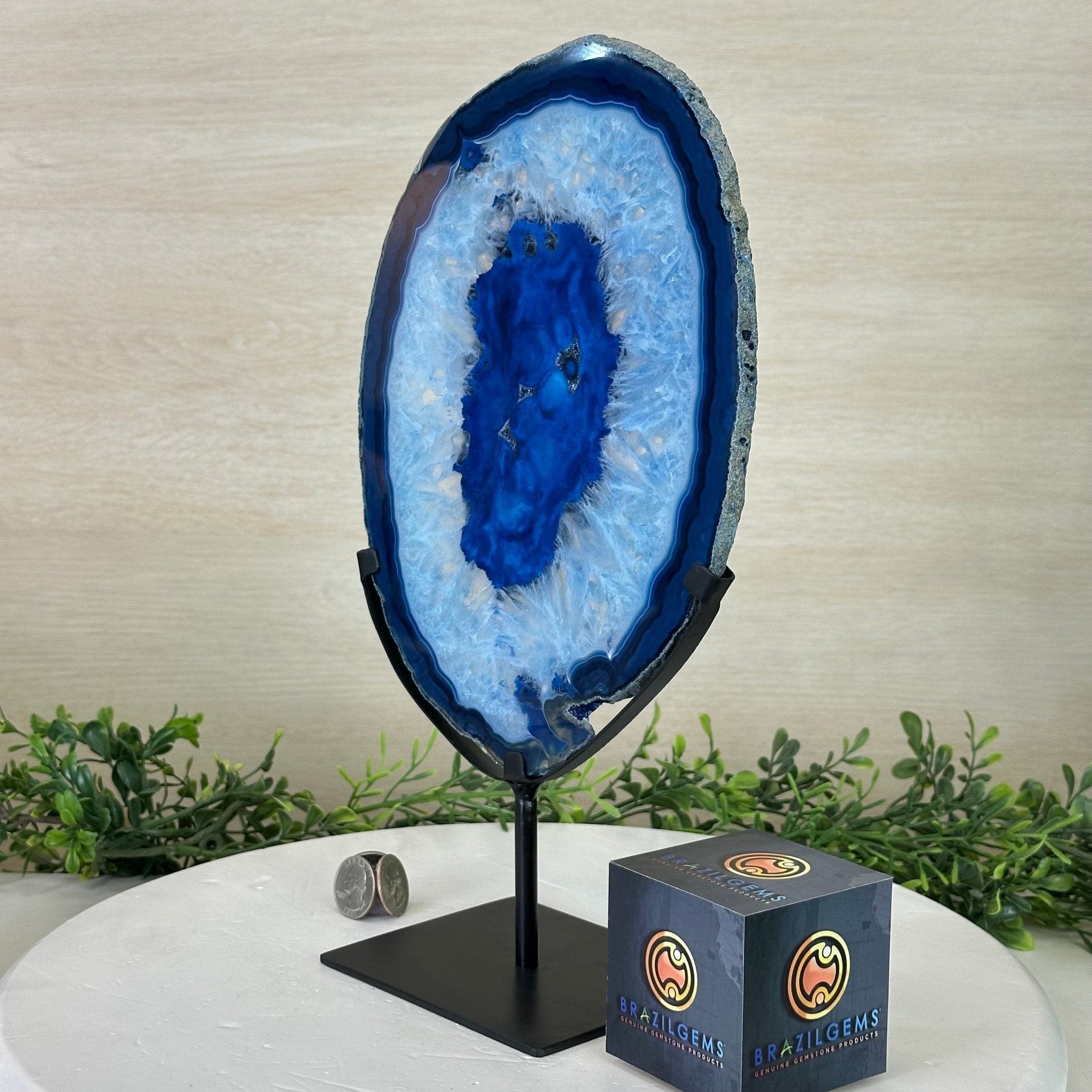 Brazilian Blue Agate Slice on a Metal Stand, 13" Tall #5055 - 0154 - Brazil GemsBrazil GemsBrazilian Blue Agate Slice on a Metal Stand, 13" Tall #5055 - 0154Slices on Fixed Bases5055 - 0154