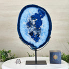 Brazilian Blue Agate Slice on a Metal Stand, 13.2" Tall #5055 - 0143 - Brazil GemsBrazil GemsBrazilian Blue Agate Slice on a Metal Stand, 13.2" Tall #5055 - 0143Slices on Fixed Bases5055 - 0143