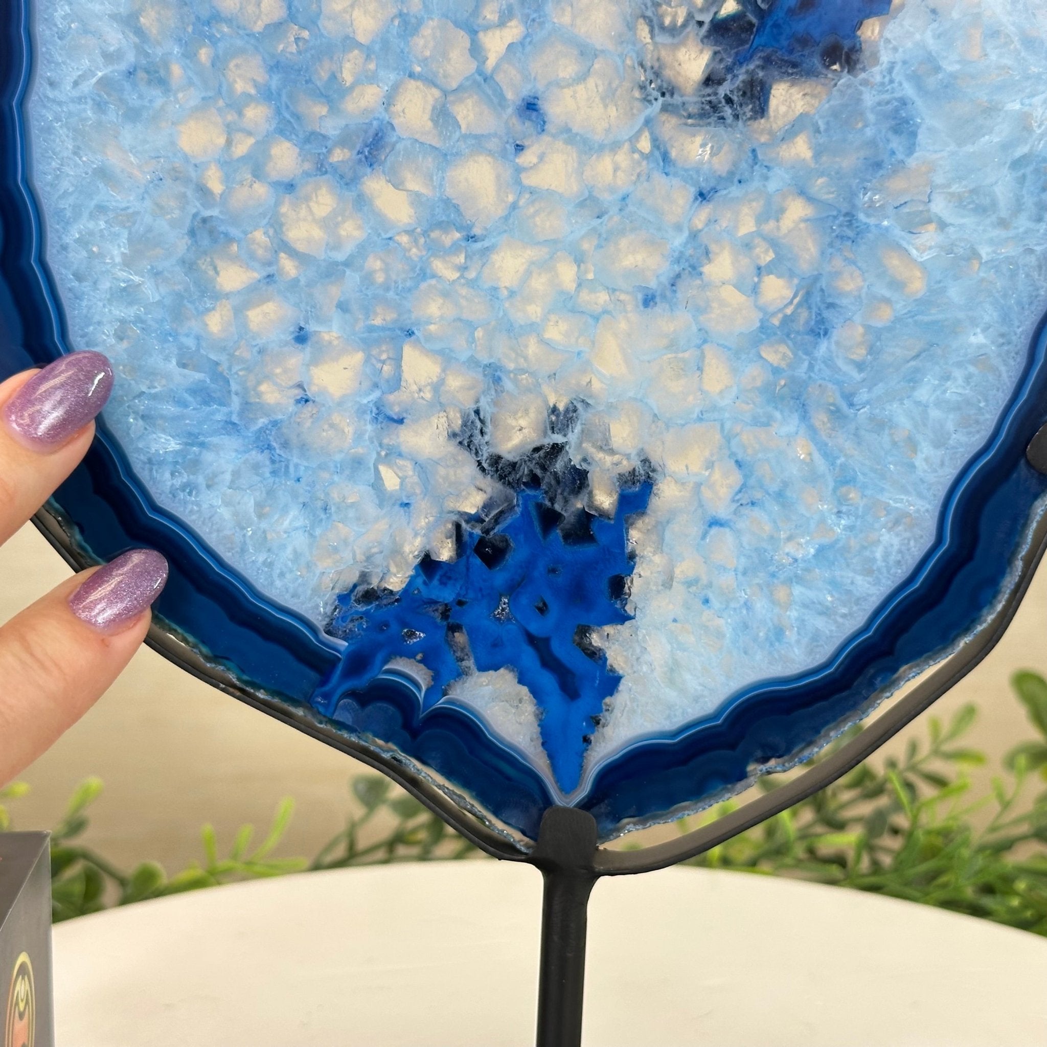 Brazilian Blue Agate Slice on a Metal Stand, 13.2" Tall #5055 - 0151 - Brazil GemsBrazil GemsBrazilian Blue Agate Slice on a Metal Stand, 13.2" Tall #5055 - 0151Slices on Fixed Bases5055 - 0151