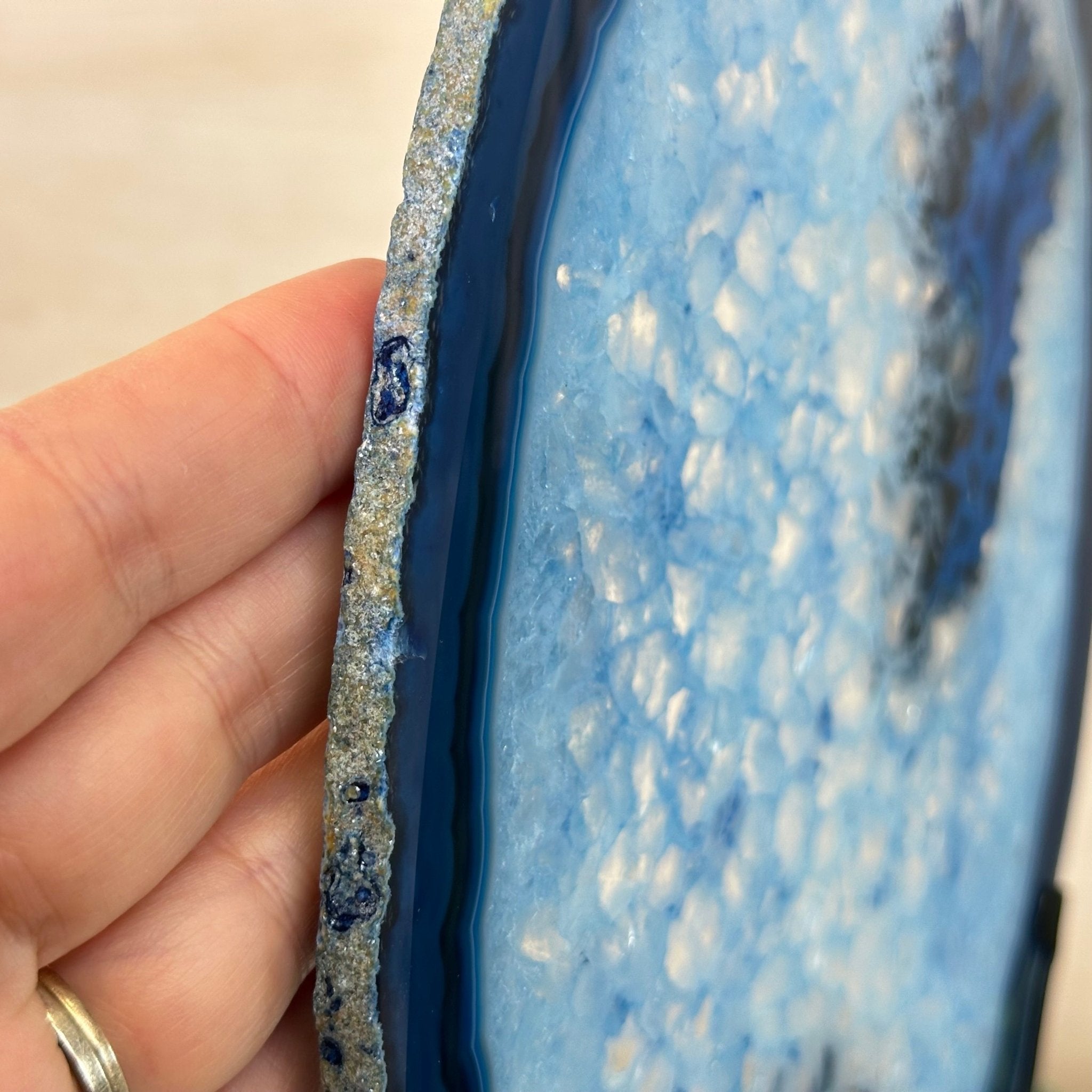 Brazilian Blue Agate Slice on a Metal Stand, 13.2" Tall #5055 - 0151 - Brazil GemsBrazil GemsBrazilian Blue Agate Slice on a Metal Stand, 13.2" Tall #5055 - 0151Slices on Fixed Bases5055 - 0151