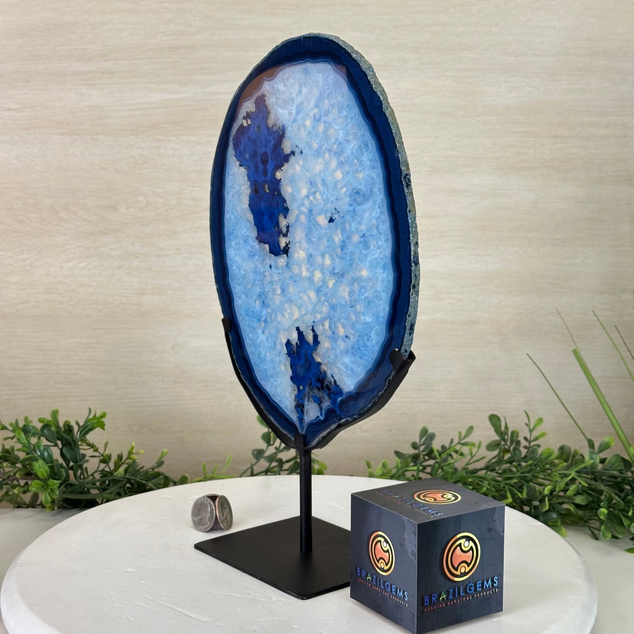 Brazilian Blue Agate Slice on a Metal Stand, 13.2" Tall #5055 - 0151 - Brazil GemsBrazil GemsBrazilian Blue Agate Slice on a Metal Stand, 13.2" Tall #5055 - 0151Slices on Fixed Bases5055 - 0151