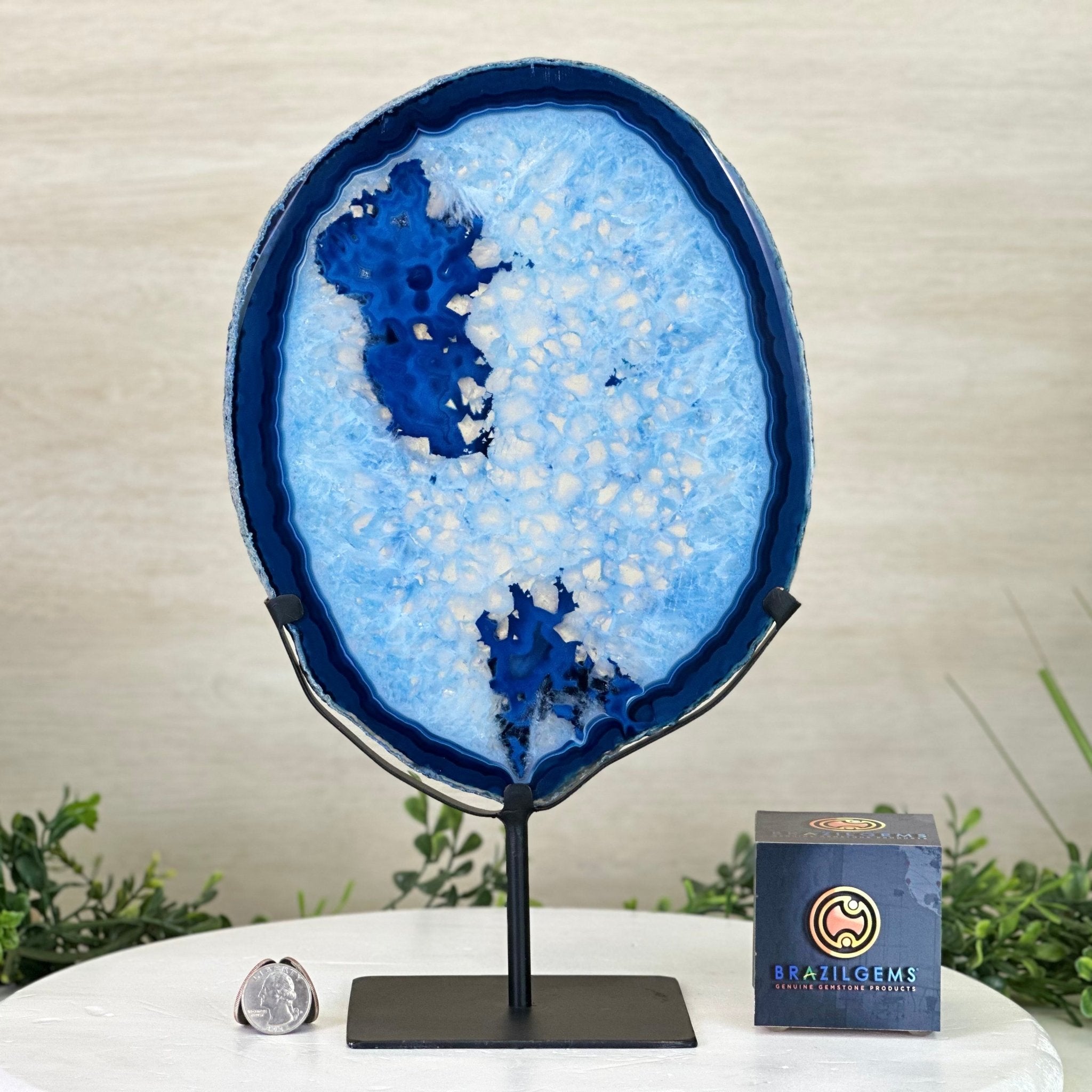 Brazilian Blue Agate Slice on a Metal Stand, 13.2" Tall #5055 - 0151 - Brazil GemsBrazil GemsBrazilian Blue Agate Slice on a Metal Stand, 13.2" Tall #5055 - 0151Slices on Fixed Bases5055 - 0151