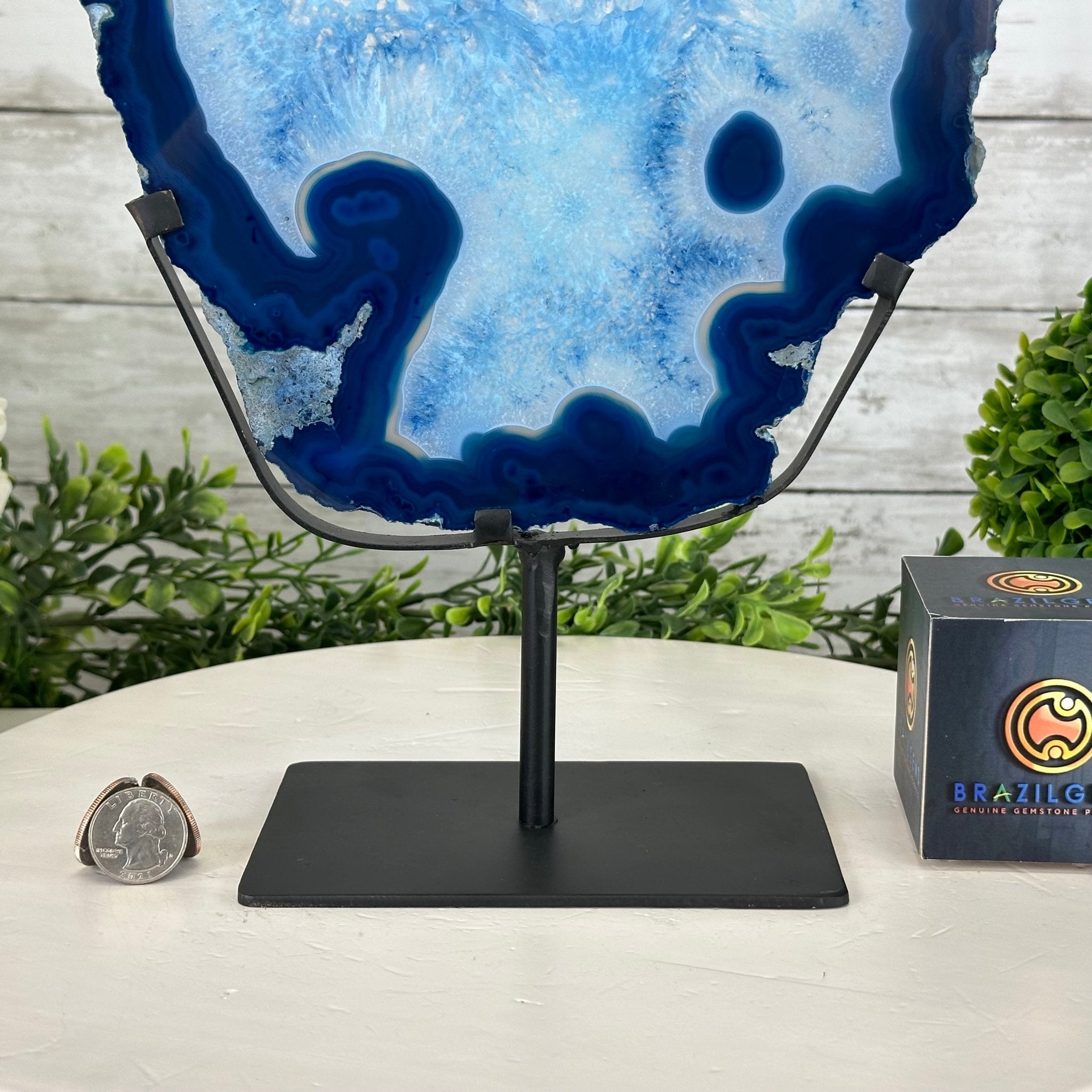 Brazilian Blue Agate Slice on a Metal Stand, 13.5" Tall Model #5055-0197 - Brazil GemsBrazil GemsBrazilian Blue Agate Slice on a Metal Stand, 13.5" Tall Model #5055-0197Slices on Fixed Bases5055-0197