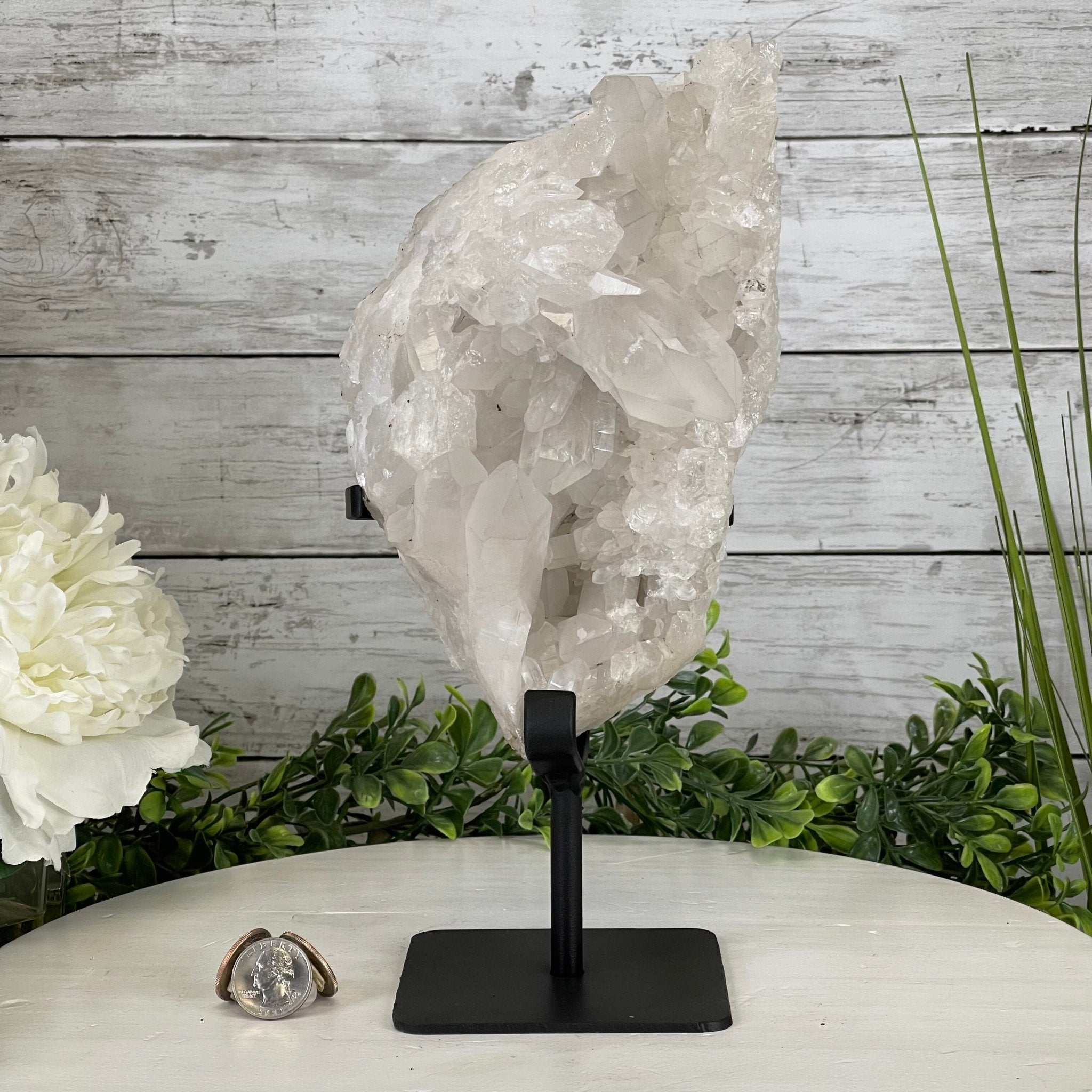 Brazilian Clear Quartz Crystal Cluster, metal base, 7 lbs & 11.5" Tall Model #5495-0029 by Brazil Gems - Brazil GemsBrazil GemsBrazilian Clear Quartz Crystal Cluster, metal base, 7 lbs & 11.5" Tall Model #5495-0029 by Brazil GemsClusters on Fixed Bases5495-0029