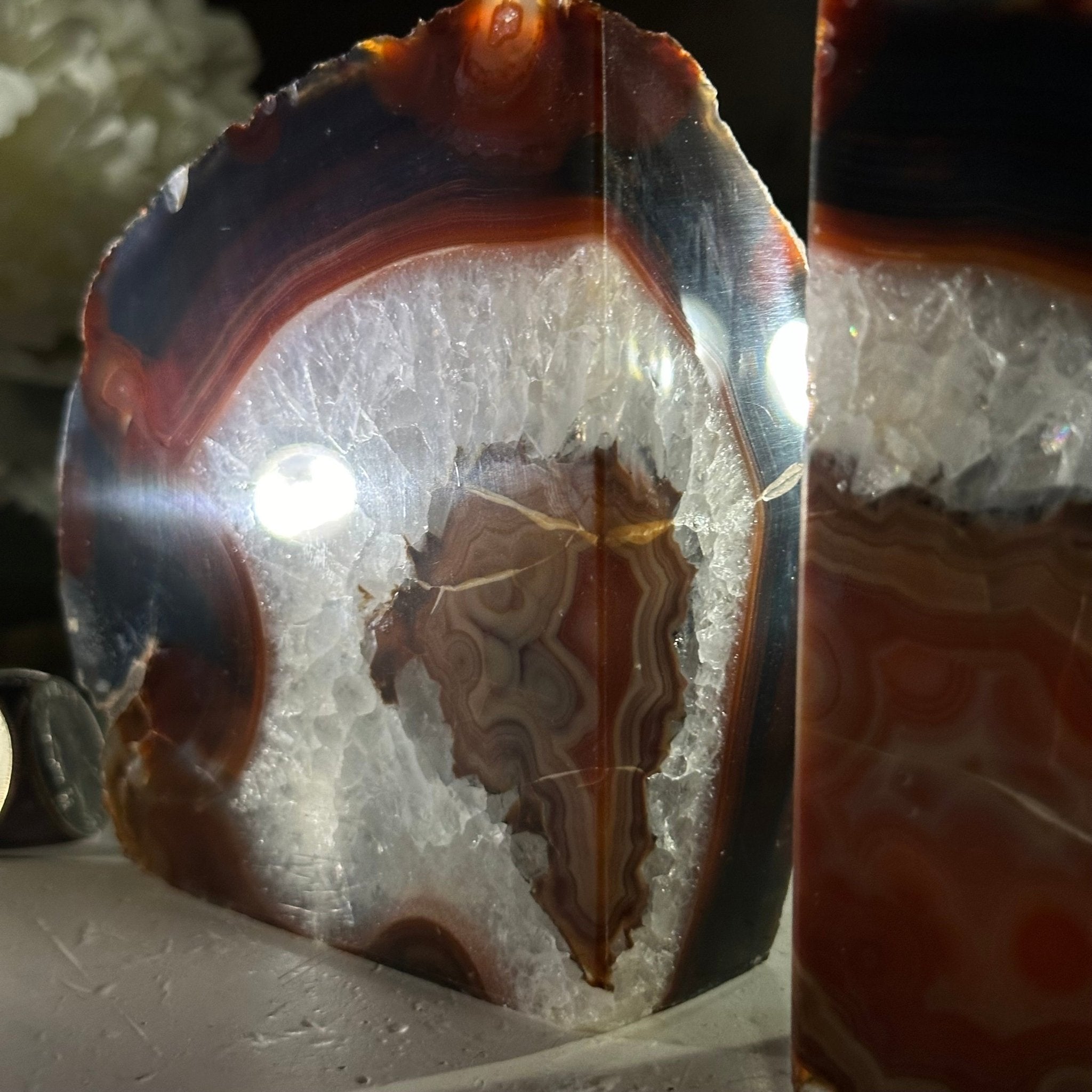 Brazilian Orange Agate Stone Bookends, 3.3 lbs & 4.6" Tall #5151OA - 004 - Brazil GemsBrazil GemsBrazilian Orange Agate Stone Bookends, 3.3 lbs & 4.6" Tall #5151OA - 004Bookends5151OA - 004