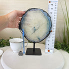 Brazilian Teal Agate Slice on Metal Base, 10.8" Tall #5065TL - 046 - Brazil GemsBrazil GemsBrazilian Teal Agate Slice on Metal Base, 10.8" Tall #5065TL - 046Slices on Fixed Bases5065TL - 046