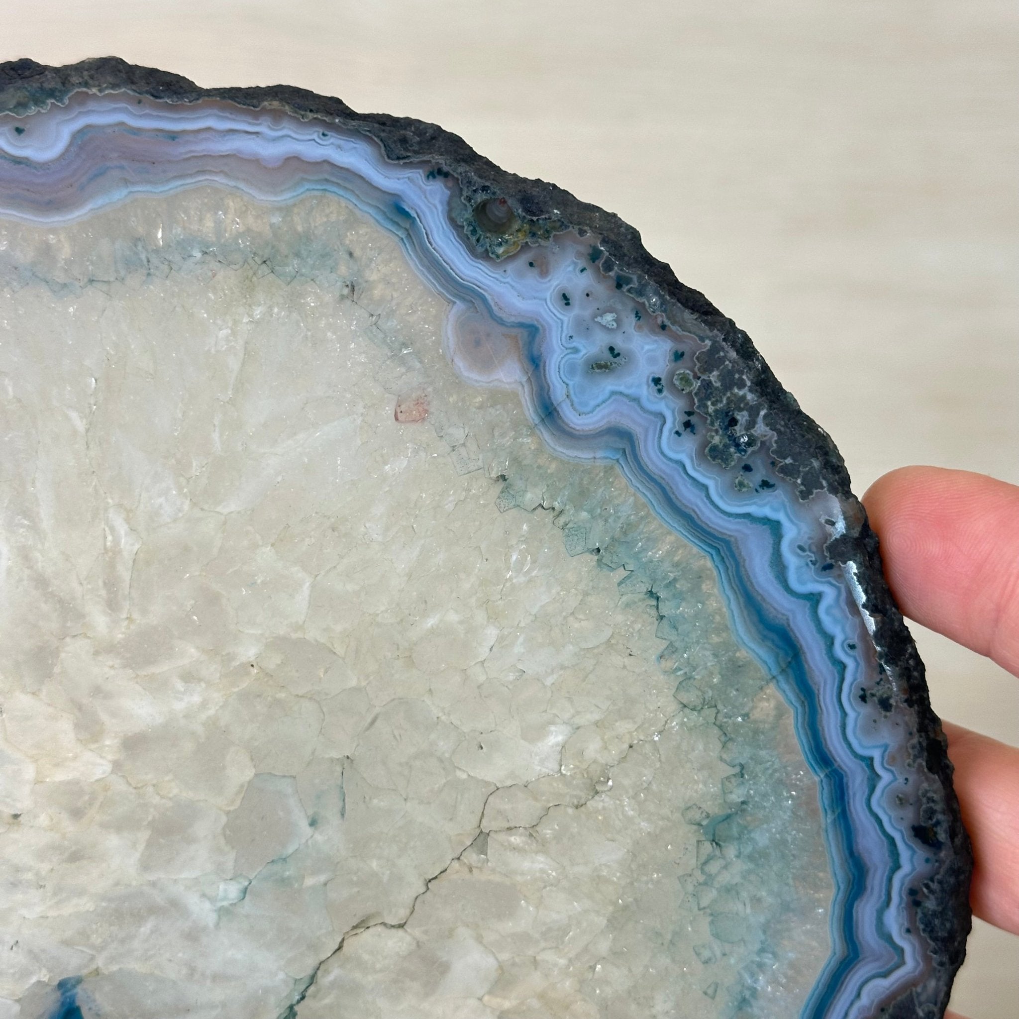 Brazilian Teal Agate Slice on Metal Base, 10.8" Tall #5065TL - 046 - Brazil GemsBrazil GemsBrazilian Teal Agate Slice on Metal Base, 10.8" Tall #5065TL - 046Slices on Fixed Bases5065TL - 046