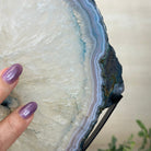 Brazilian Teal Agate Slice on Metal Base, 10.8" Tall #5065TL - 046 - Brazil GemsBrazil GemsBrazilian Teal Agate Slice on Metal Base, 10.8" Tall #5065TL - 046Slices on Fixed Bases5065TL - 046