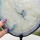 Brazilian Teal Agate Slice on Metal Base, 10.8" Tall #5065TL - 046 - Brazil GemsBrazil GemsBrazilian Teal Agate Slice on Metal Base, 10.8" Tall #5065TL - 046Slices on Fixed Bases5065TL - 046