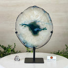 Brazilian Teal Agate Slice on Metal Base, 11.3" Tall #5065TL - 048 - Brazil GemsBrazil GemsBrazilian Teal Agate Slice on Metal Base, 11.3" Tall #5065TL - 048Slices on Fixed Bases5065TL - 048