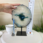 Brazilian Teal Agate Slice on Metal Base, 11.3" Tall #5065TL - 048 - Brazil GemsBrazil GemsBrazilian Teal Agate Slice on Metal Base, 11.3" Tall #5065TL - 048Slices on Fixed Bases5065TL - 048