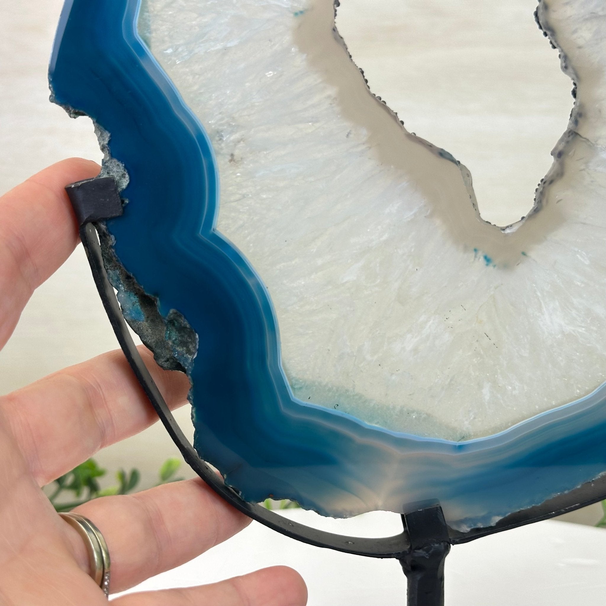 Brazilian Teal Agate Slice on Metal Base, 11.4" Tall #5065TL - 042 - Brazil GemsBrazil GemsBrazilian Teal Agate Slice on Metal Base, 11.4" Tall #5065TL - 042Slices on Fixed Bases5065TL - 042