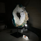 Brazilian Teal Agate Slice on Metal Base, 11.4" Tall #5065TL - 042 - Brazil GemsBrazil GemsBrazilian Teal Agate Slice on Metal Base, 11.4" Tall #5065TL - 042Slices on Fixed Bases5065TL - 042