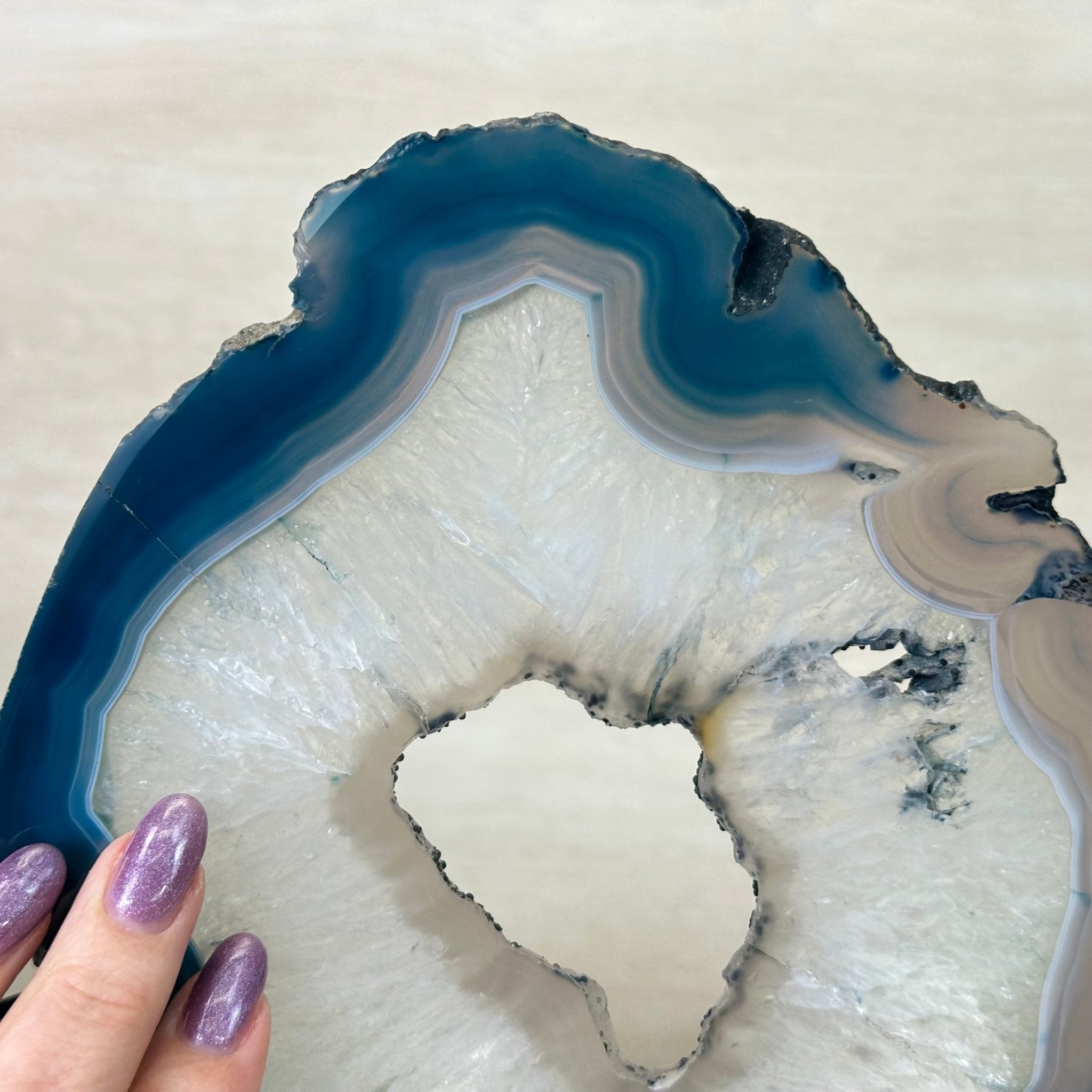 Brazilian Teal Agate Slice on Metal Base, 11.4" Tall #5065TL - 042 - Brazil GemsBrazil GemsBrazilian Teal Agate Slice on Metal Base, 11.4" Tall #5065TL - 042Slices on Fixed Bases5065TL - 042